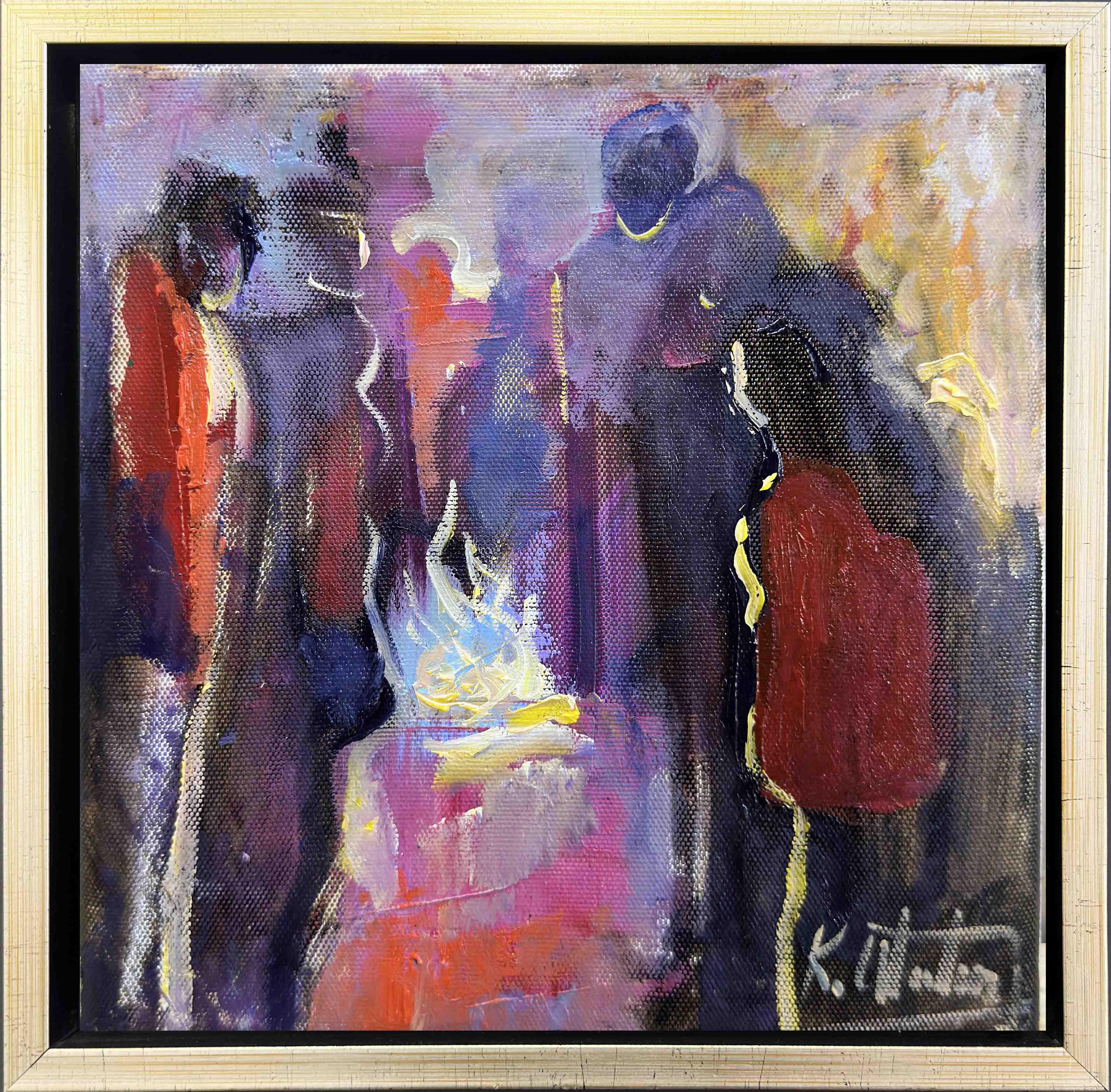 Ateş Çukuru ve İnsanlar | Yağlı Boya Tablo