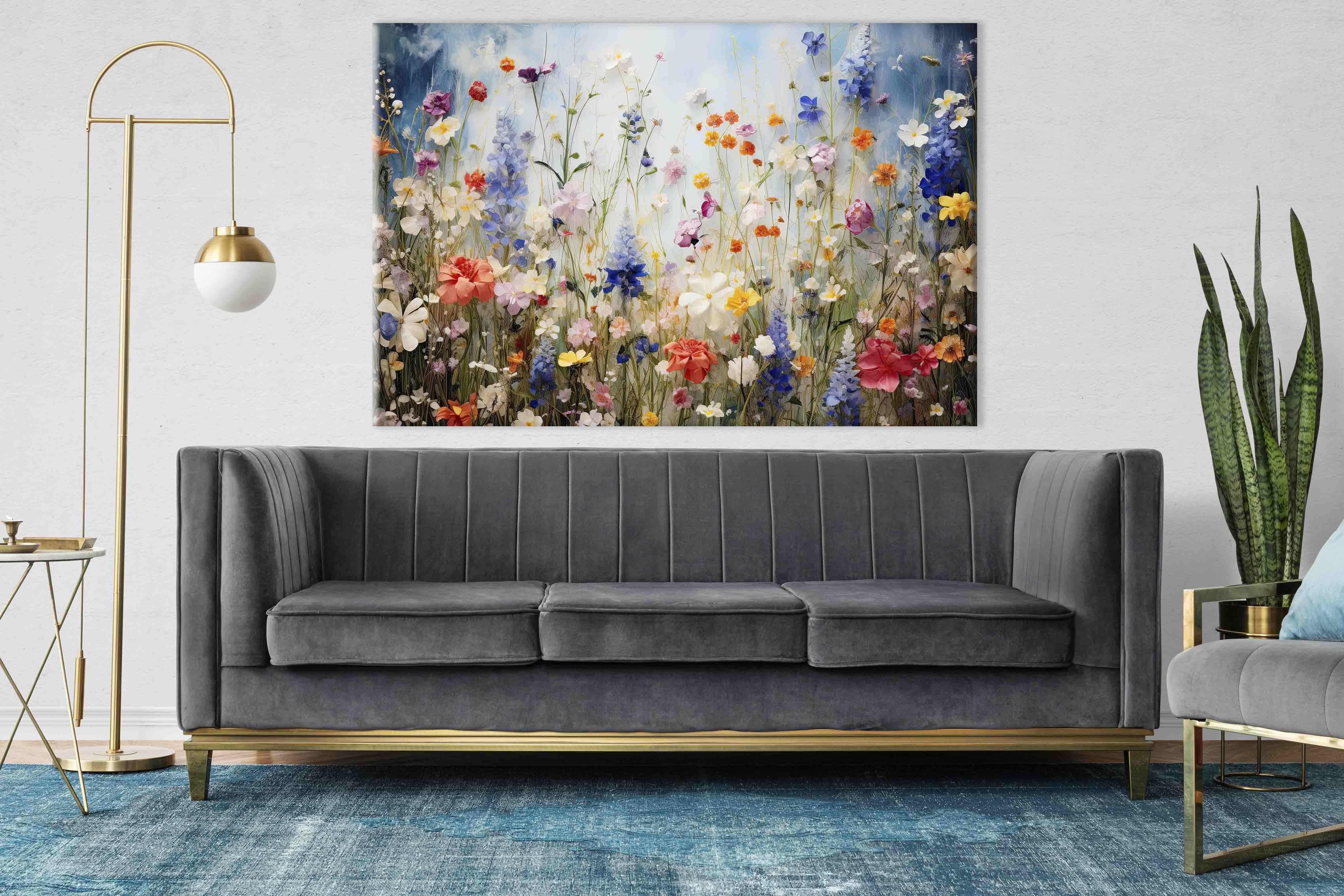 Çiçek Temalı Yağlıboya Dokulu Tablolar