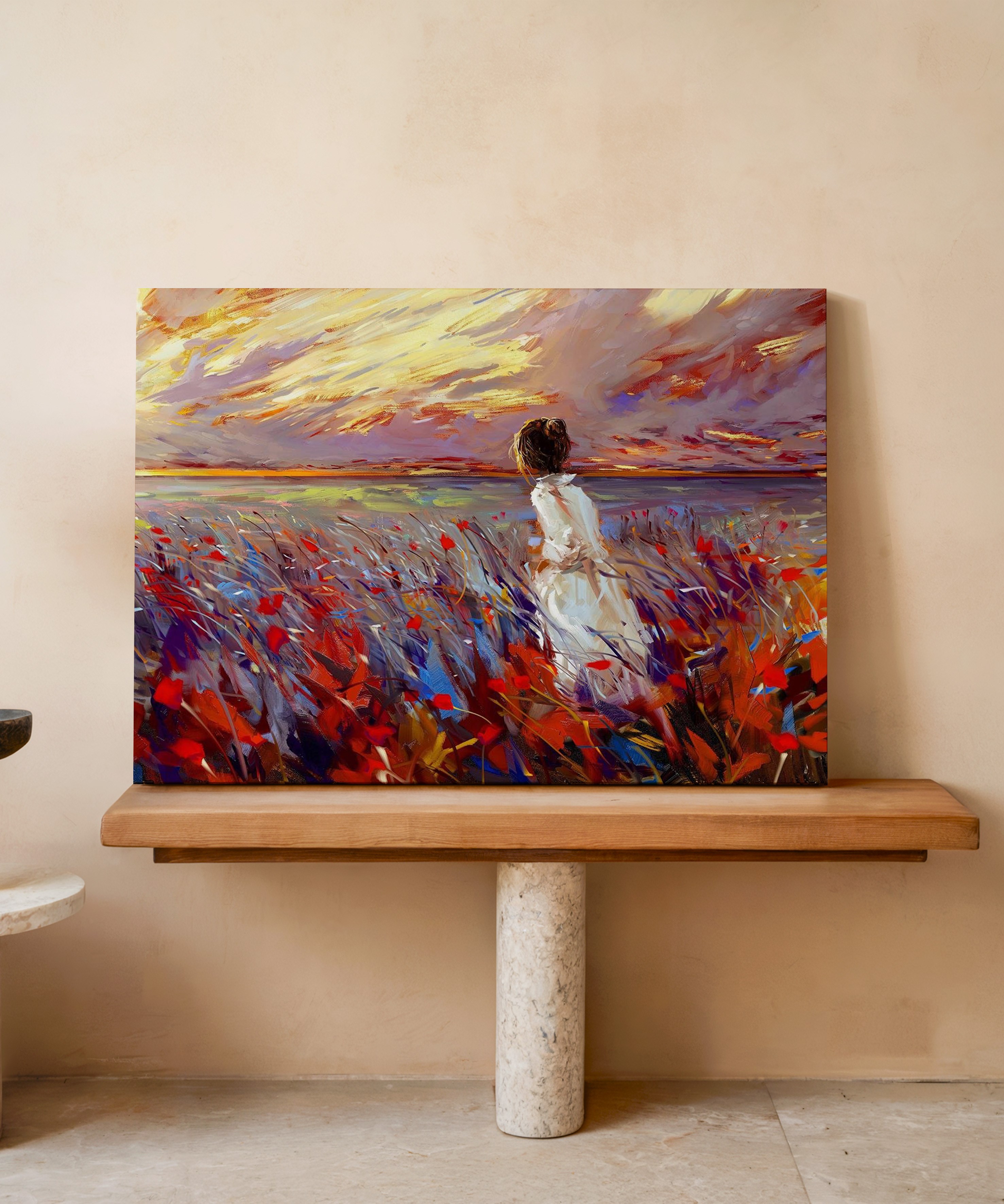 Çiçekler Arasında | Yağlıboya dokulu canvas baskı