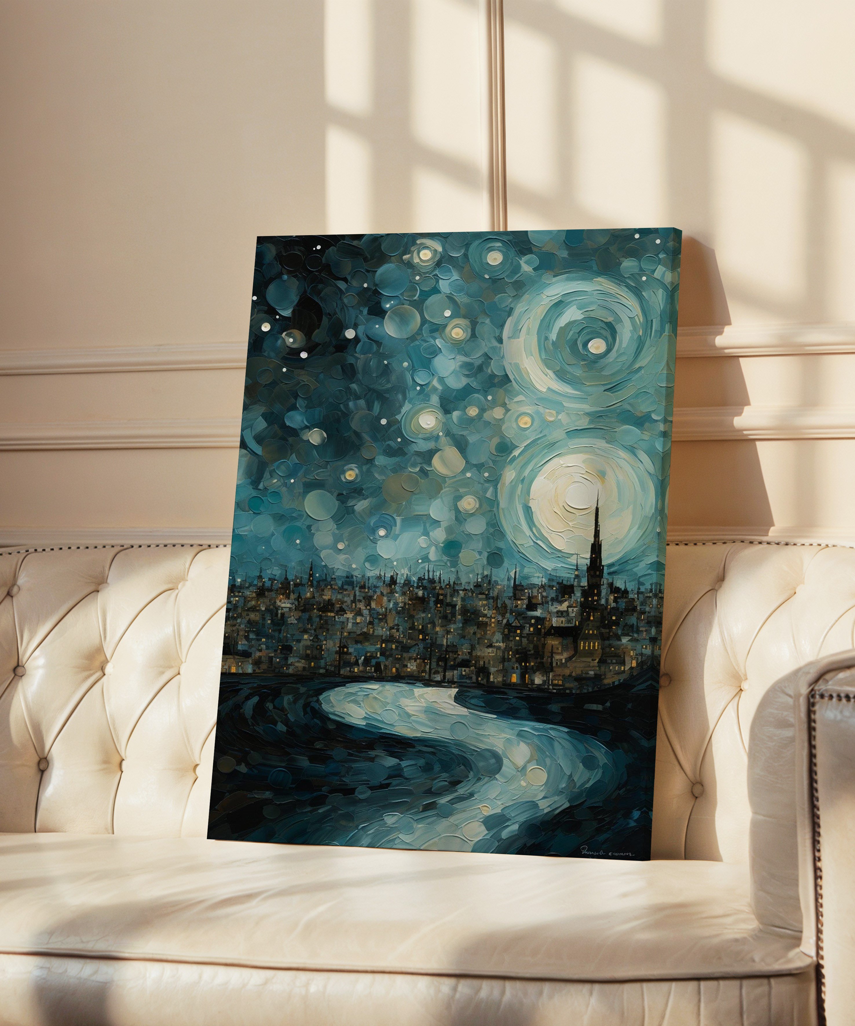 Gece Metropol | Yağlıboya dokulu canvas baskı