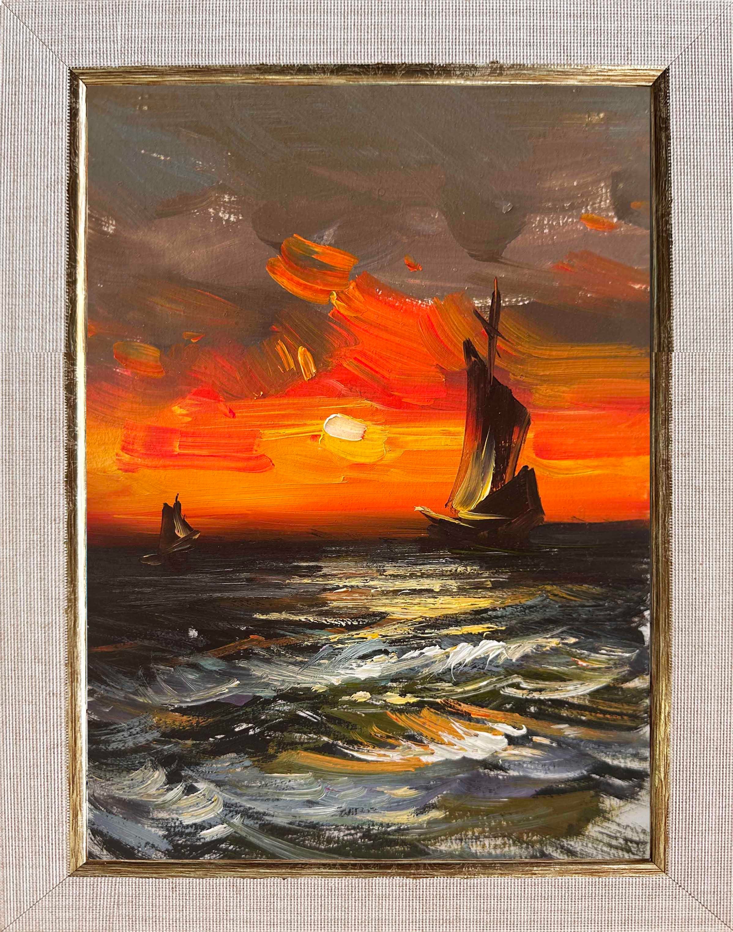Gün Batımı Fırtınalı Tekne    | Yağlı Boya Tablo 