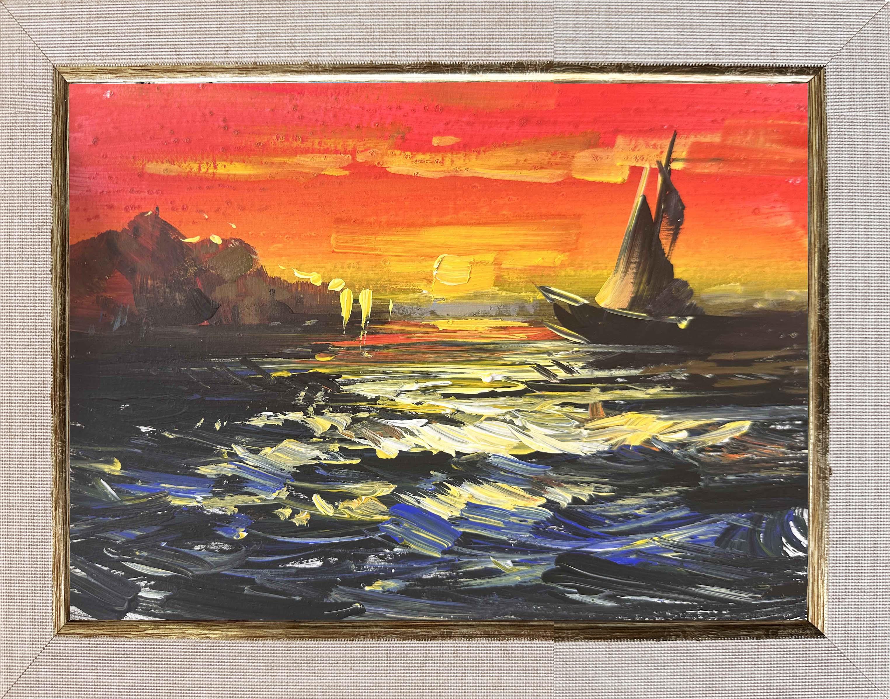 Gün Batımı ve Tekne   | Yağlı Boya Tablo 