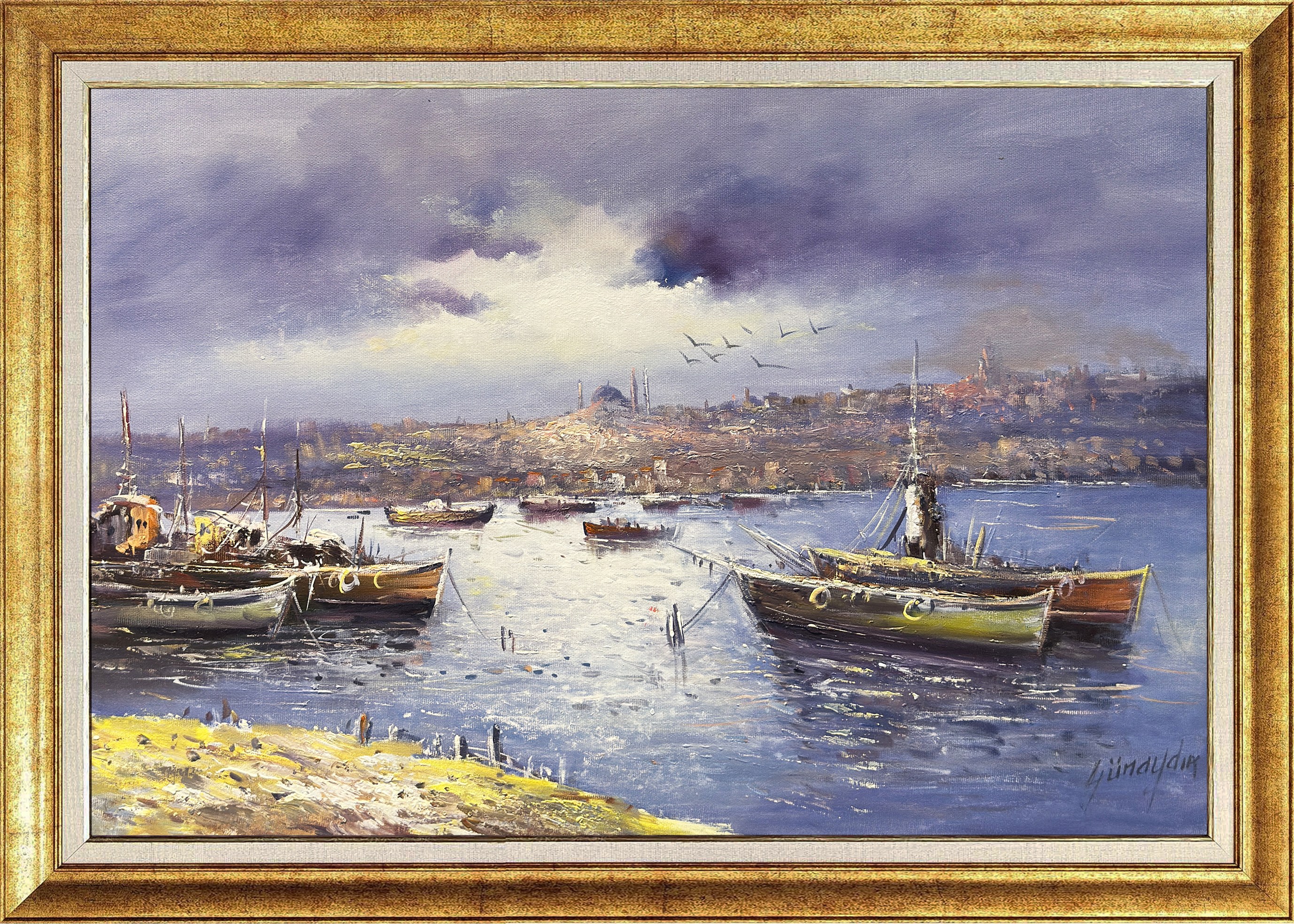 Gün Biterken İstanbul | Orijinal Yağlı Boya Tarihi Şehir Peyzaj Tablo