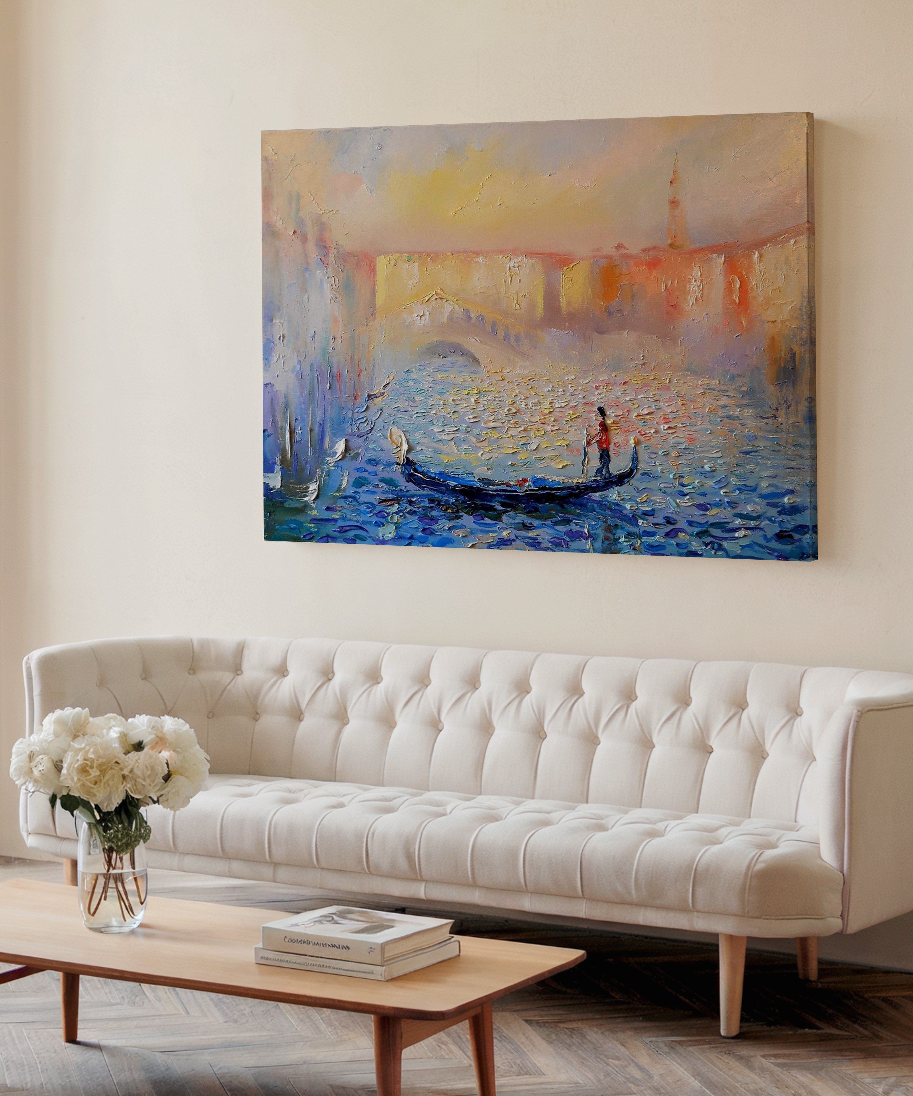 Kayıkda Bir Adam | Yağlıboya dokulu canvas baskı