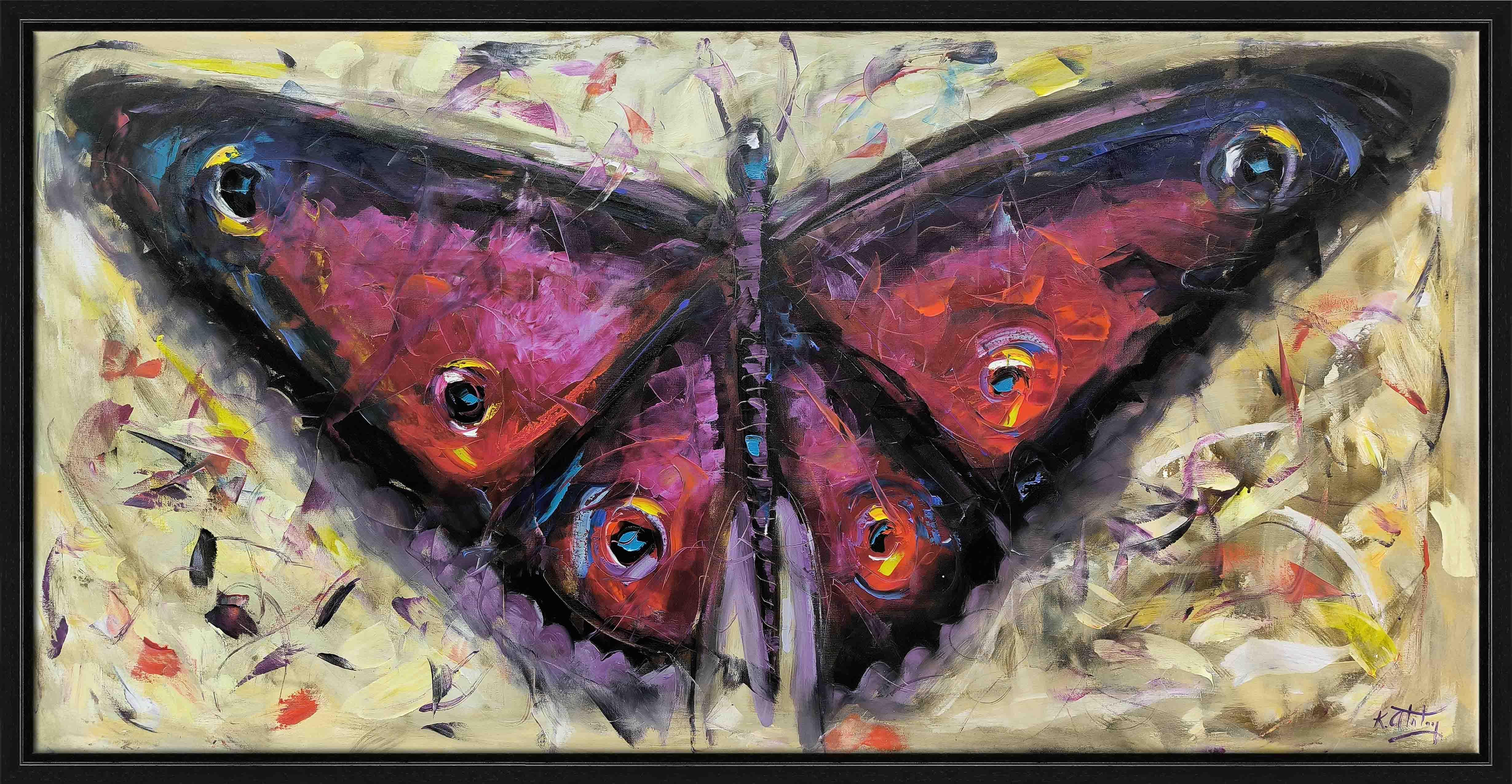 Kırmızı Zarif Kelebek | Yağlı Boya Tablo