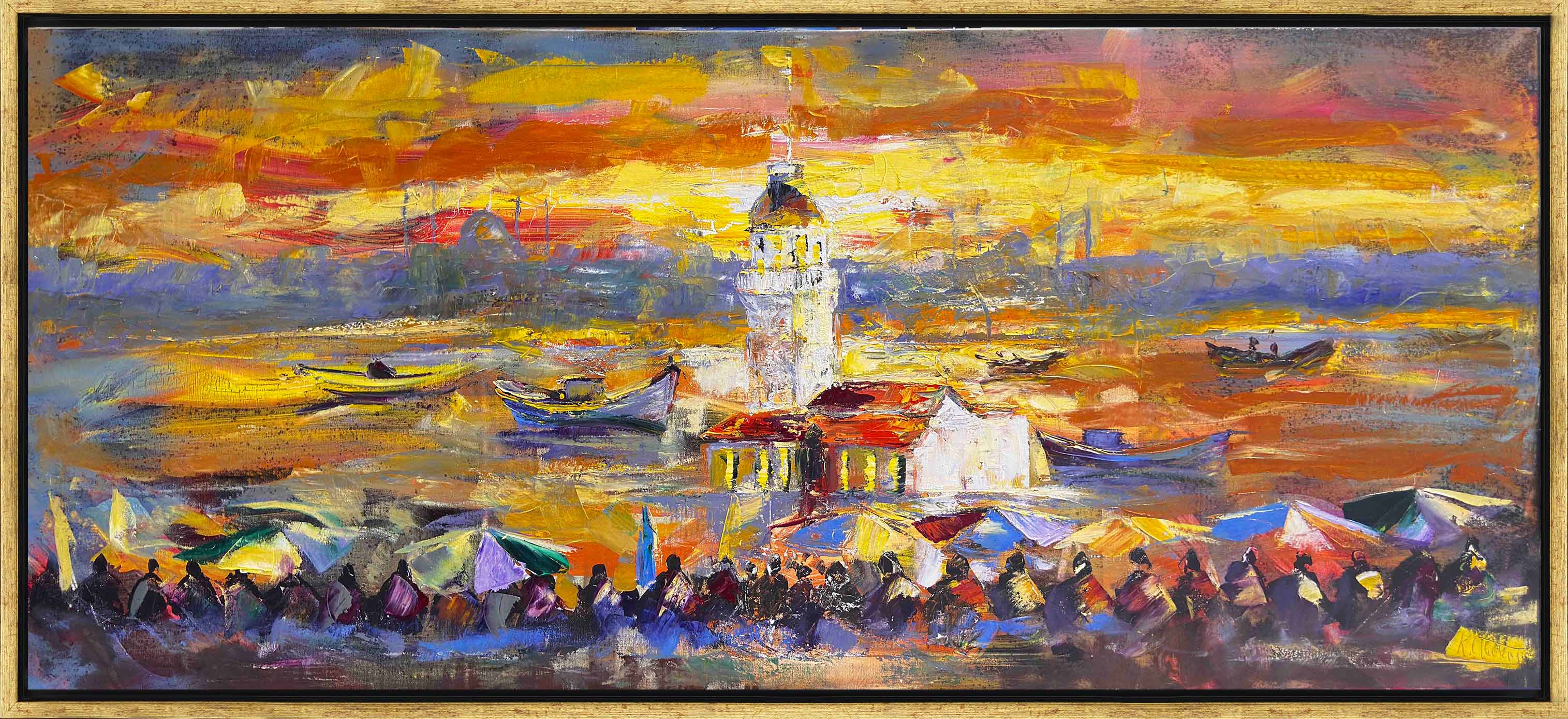 Kız Kulesi Şemsiyeleri  | Yağlı Boya Tablo 