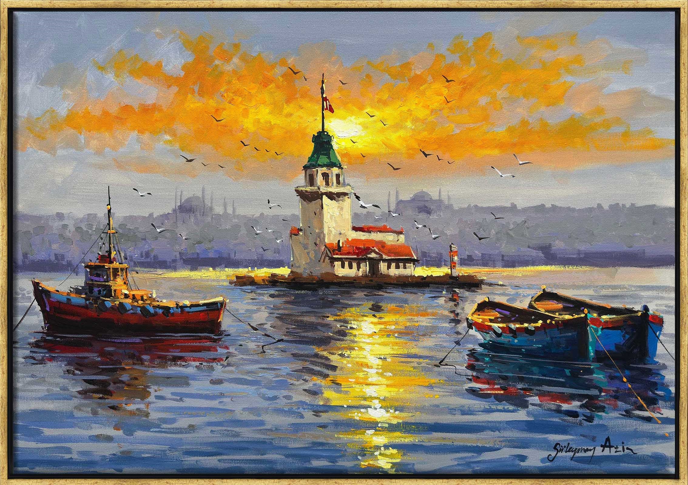 Kız Kulesinde Güneşin Vedası | Yağlı Boya Tablo