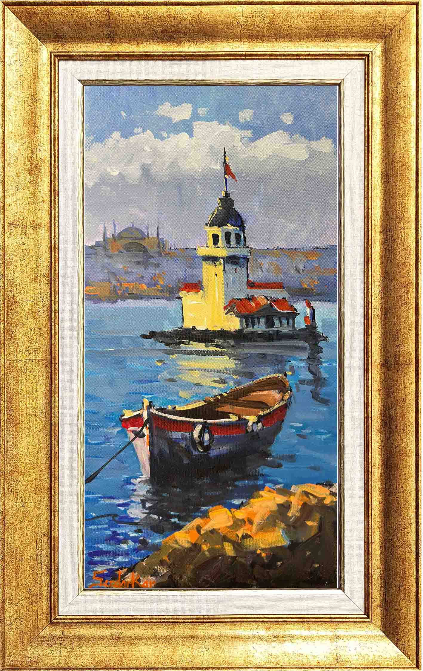 Kız Kulesine Demir Atan Sandal | Yağlı Boya Tablo 