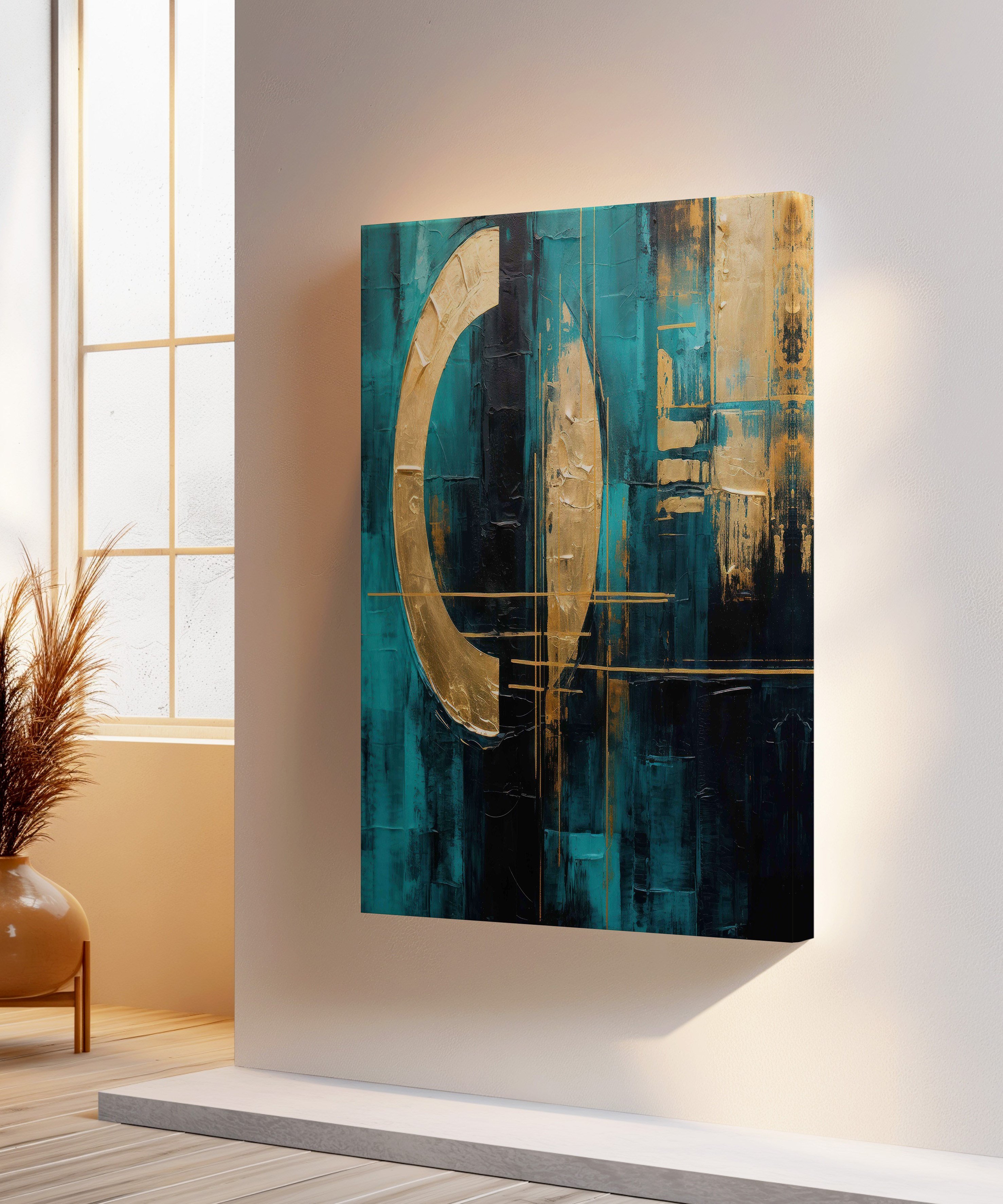 Lux Turkuaz Altın 3 | Yağlıboya dokulu canvas baskı