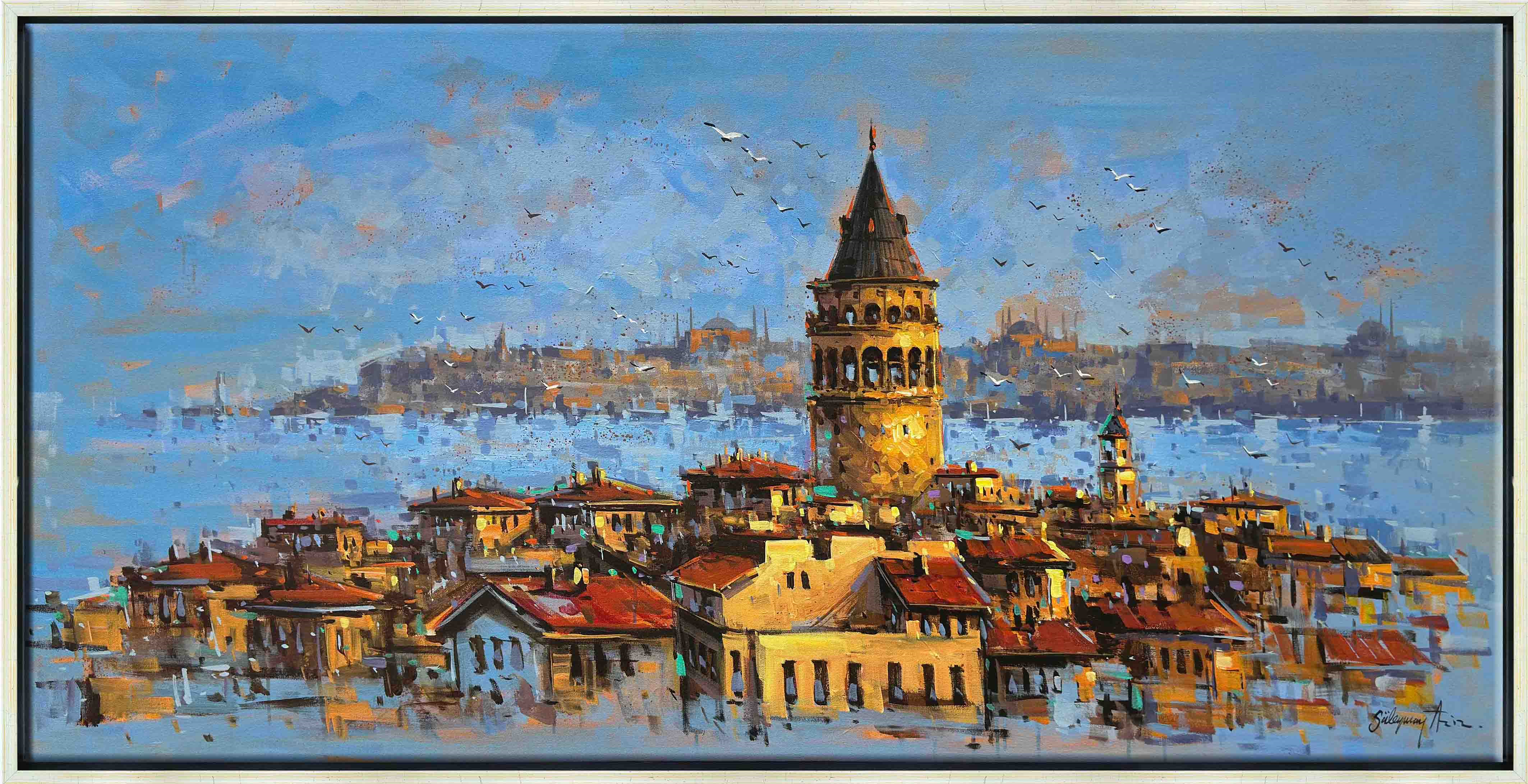 Mavi Gökyüzündeki Galata | Yağlı Boya Tablo 
