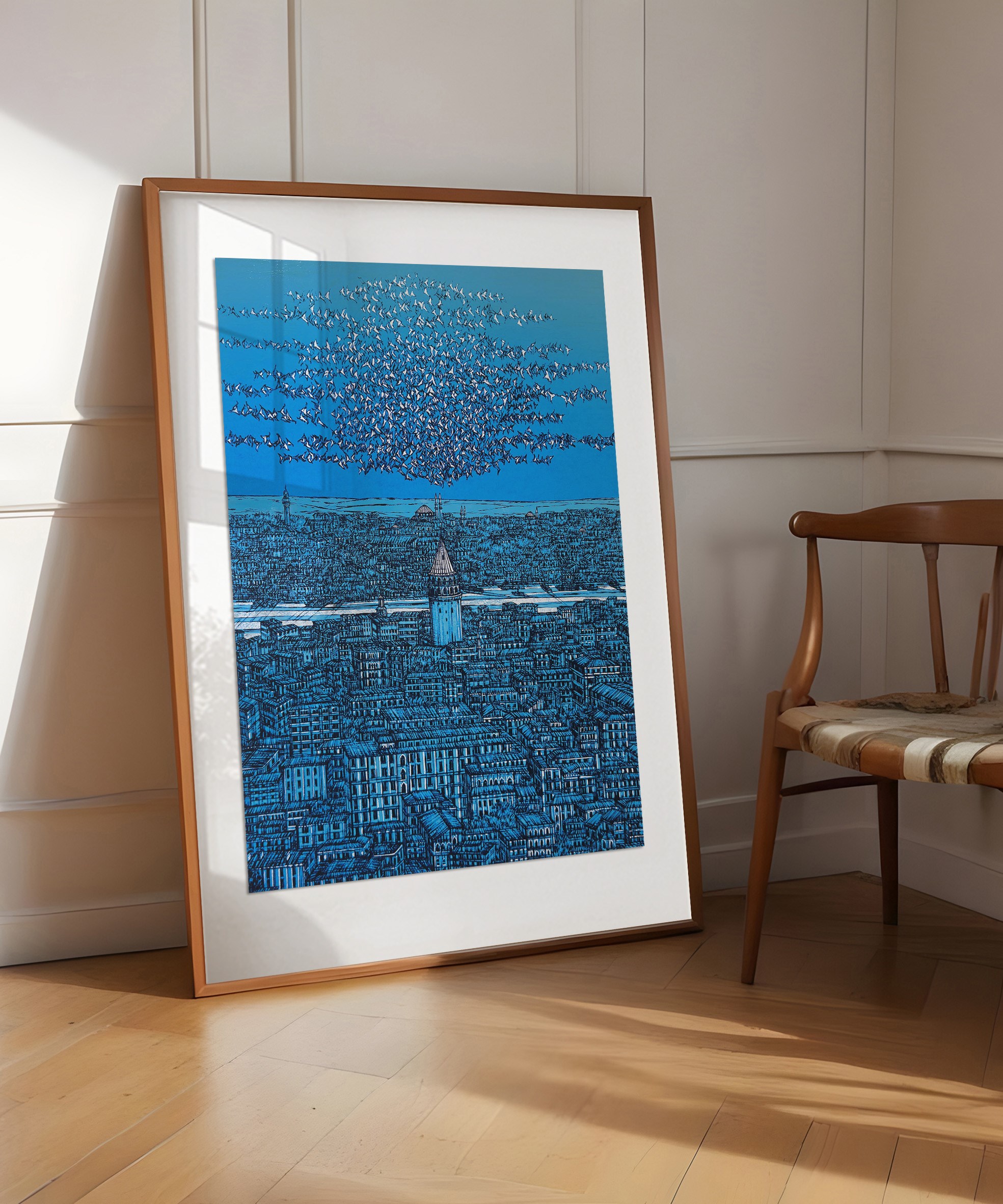 Mavi İstanbul Galata ve Kuşlar 54/100  | DEVRİM ERBİL GICLÉE  BASKI