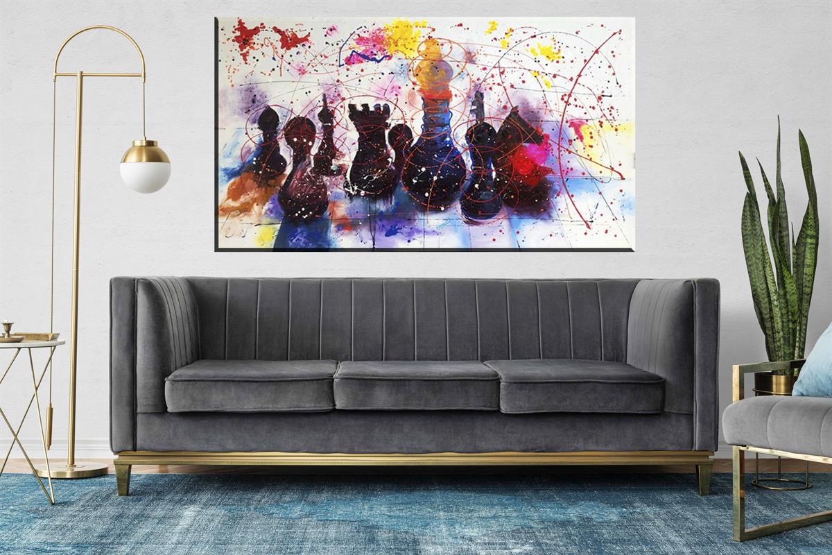 MODERN SİPARİŞ YAĞLI BOYA TABLOLARSatranç Hareketli  | Yağlı Boya Tablo | kozaart galeri