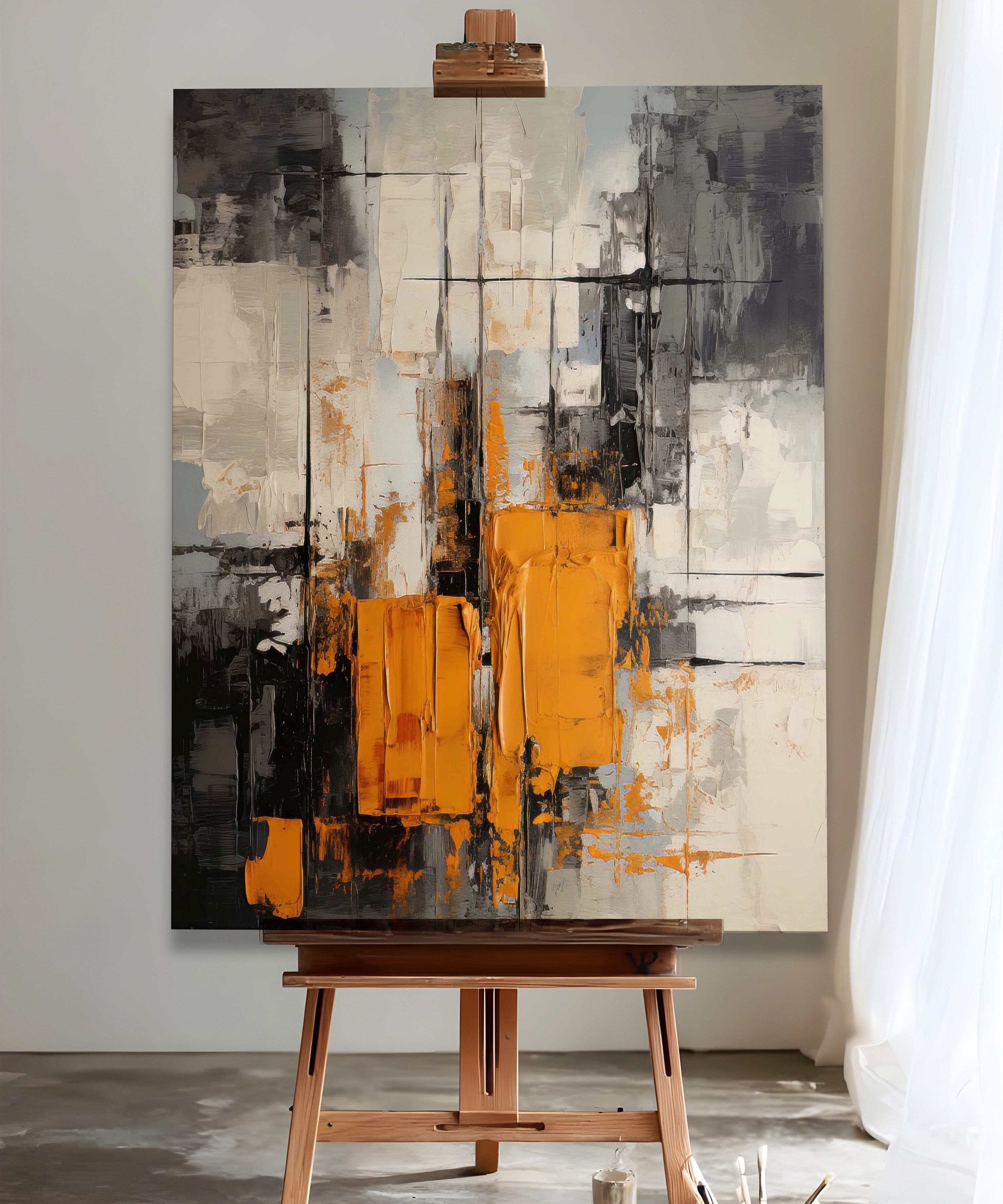 Orange Grey | Yağlıboya dokulu canvas baskı