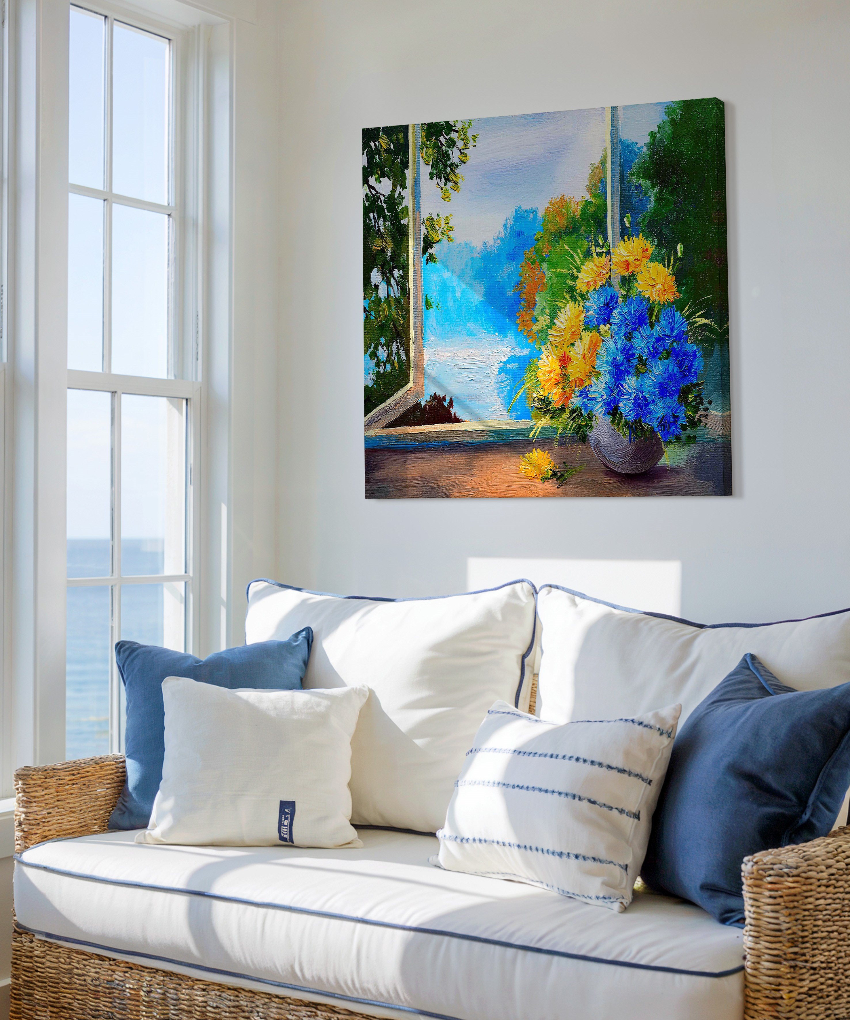 Pencere Önü Çiçeği | Yağlıboya dokulu canvas baskı