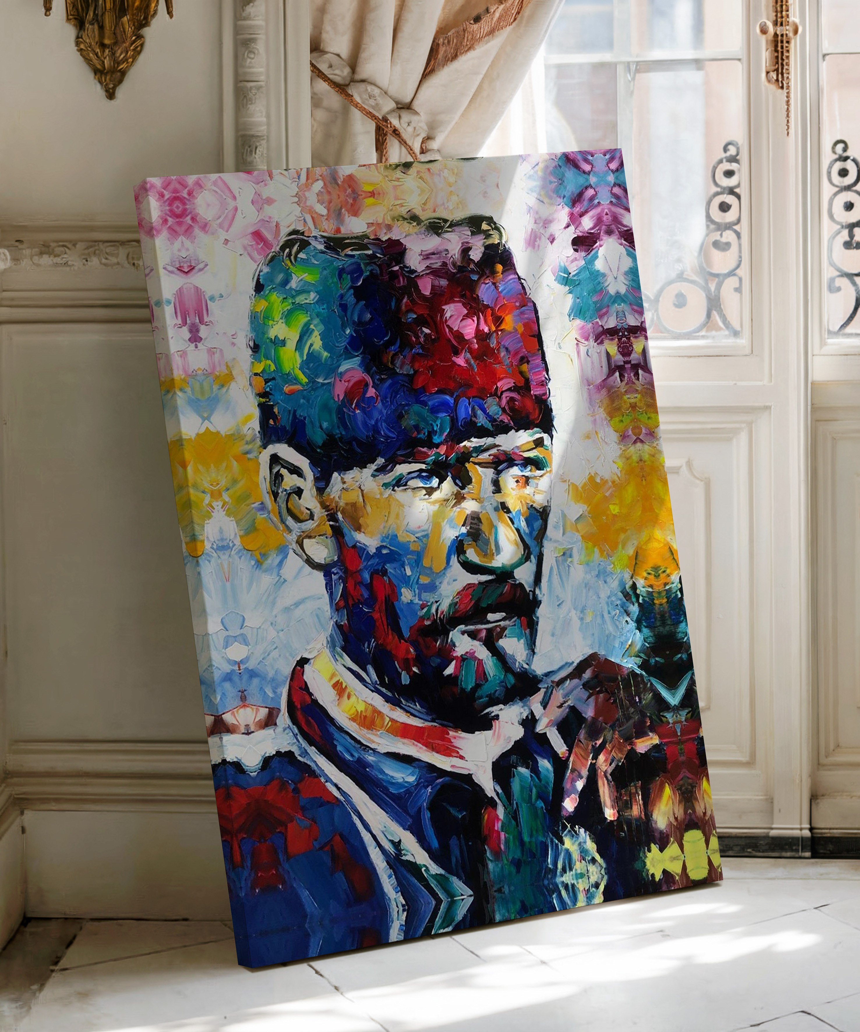 Renkli Atatürk | Yağlı Boya Dokulu Canvas Baskı