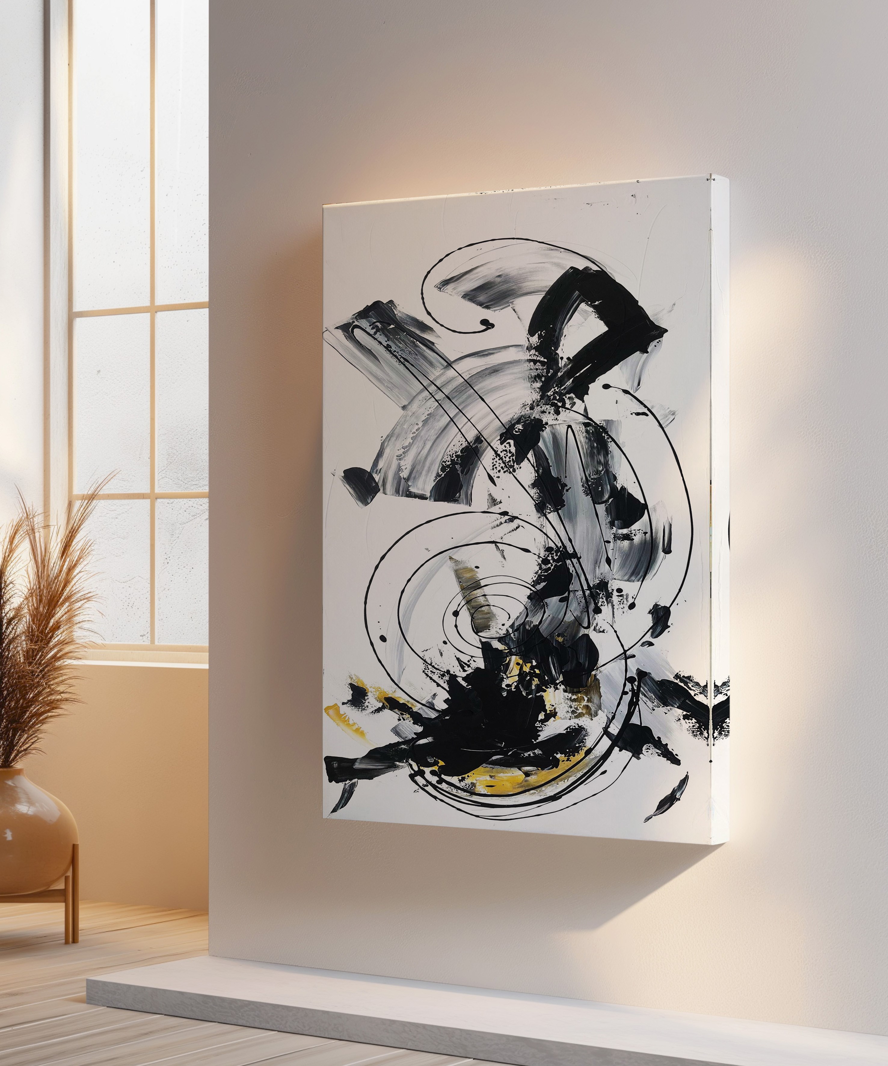 Siyah Beyaz Soyut | Yağlıboya dokulu canvas baskı