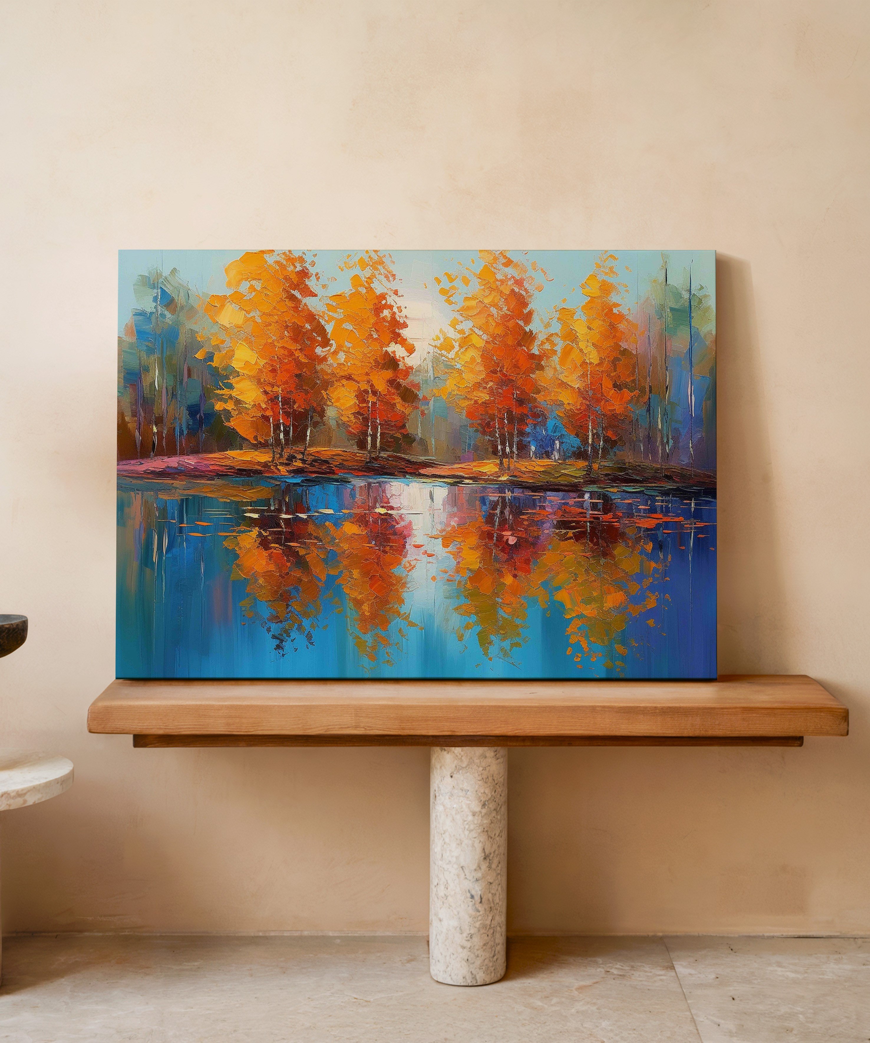 Sonbahar Yansıması | Yağlı Boya Dokulu Canvas Baskı
