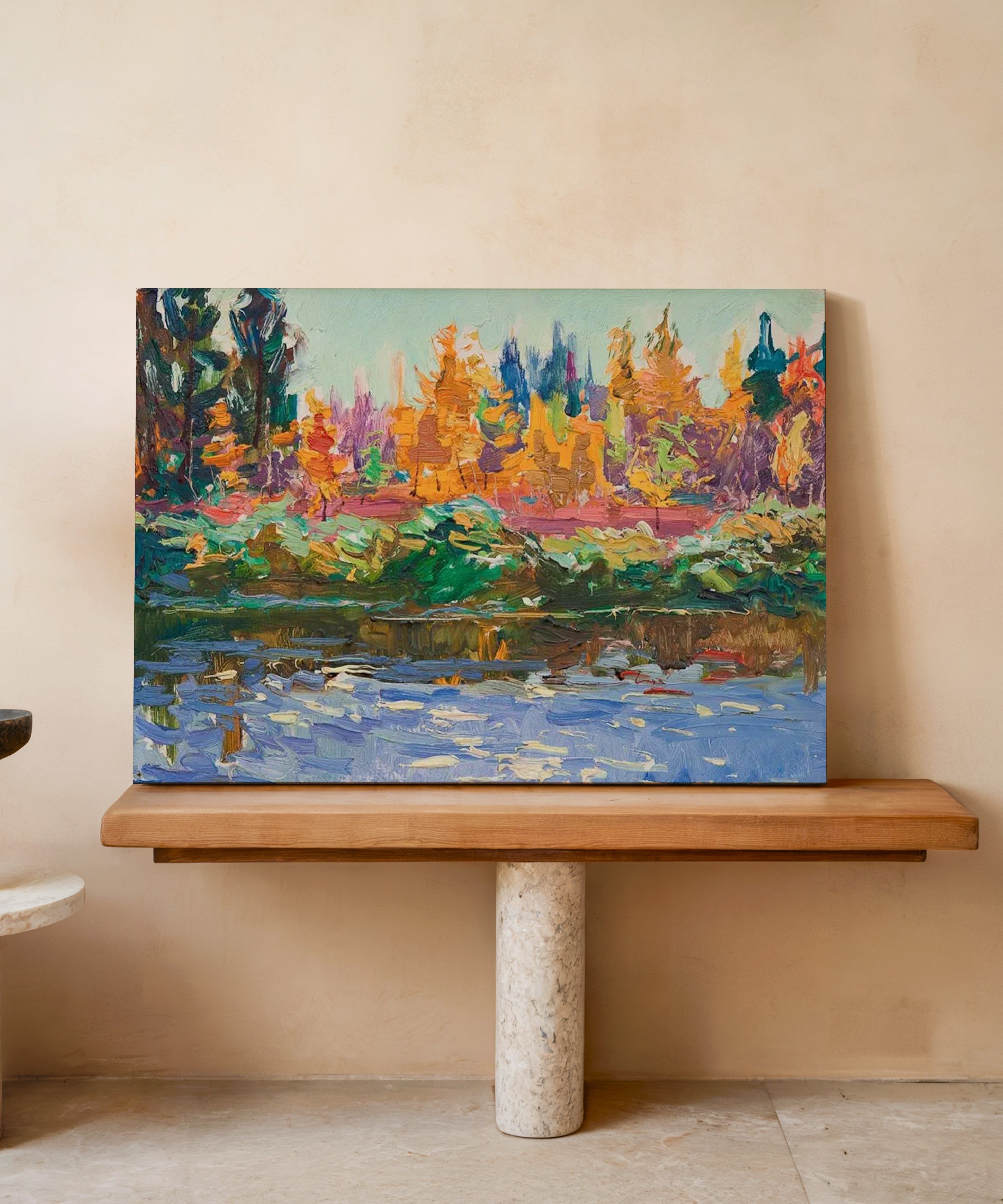Sonbaharın Sessiz Kıyısı | Yağlı Boya Dokulu Canvas Baskı