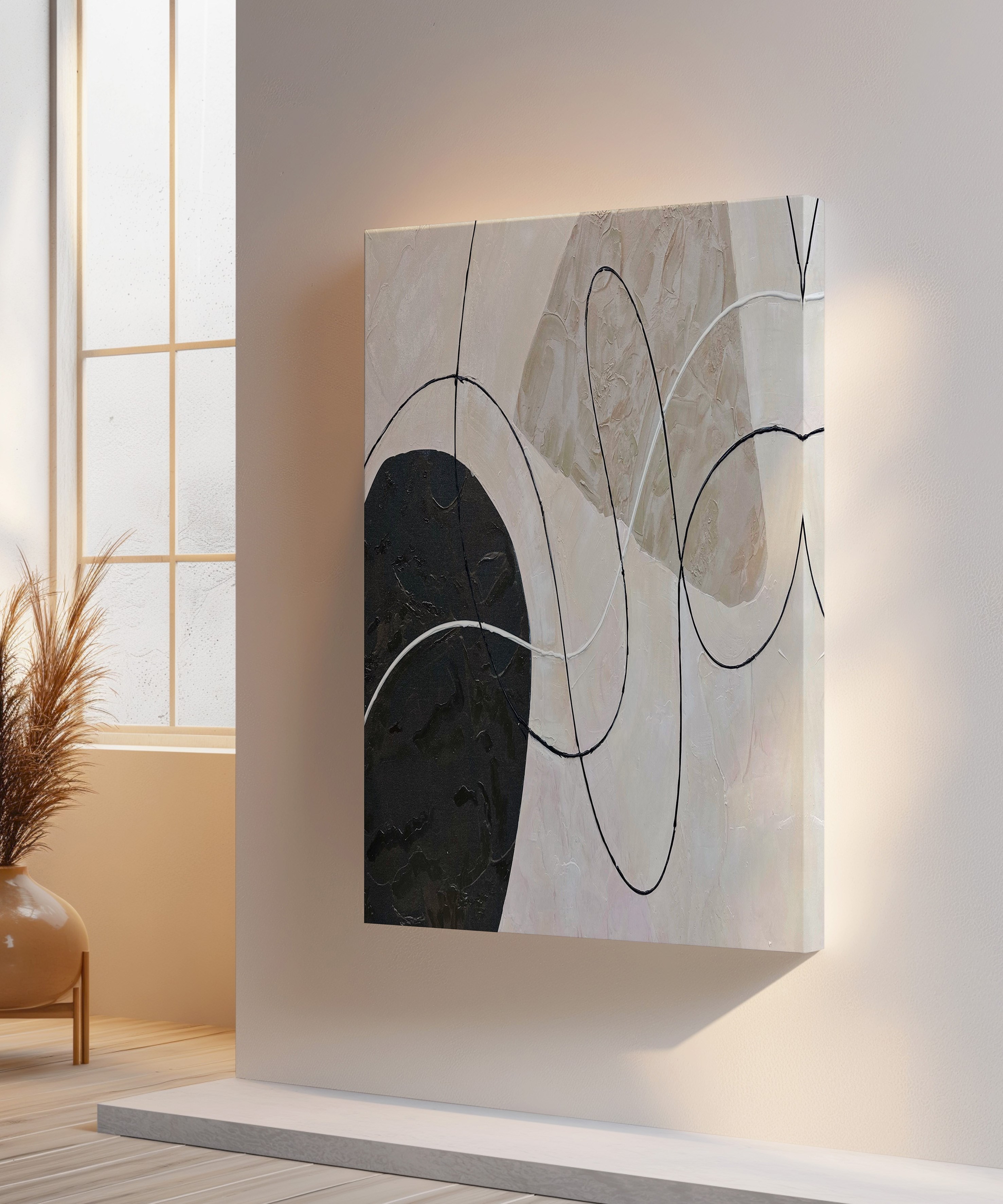 Soyut Kahve Sakinliği | Yağlıboya dokulu canvas baskı