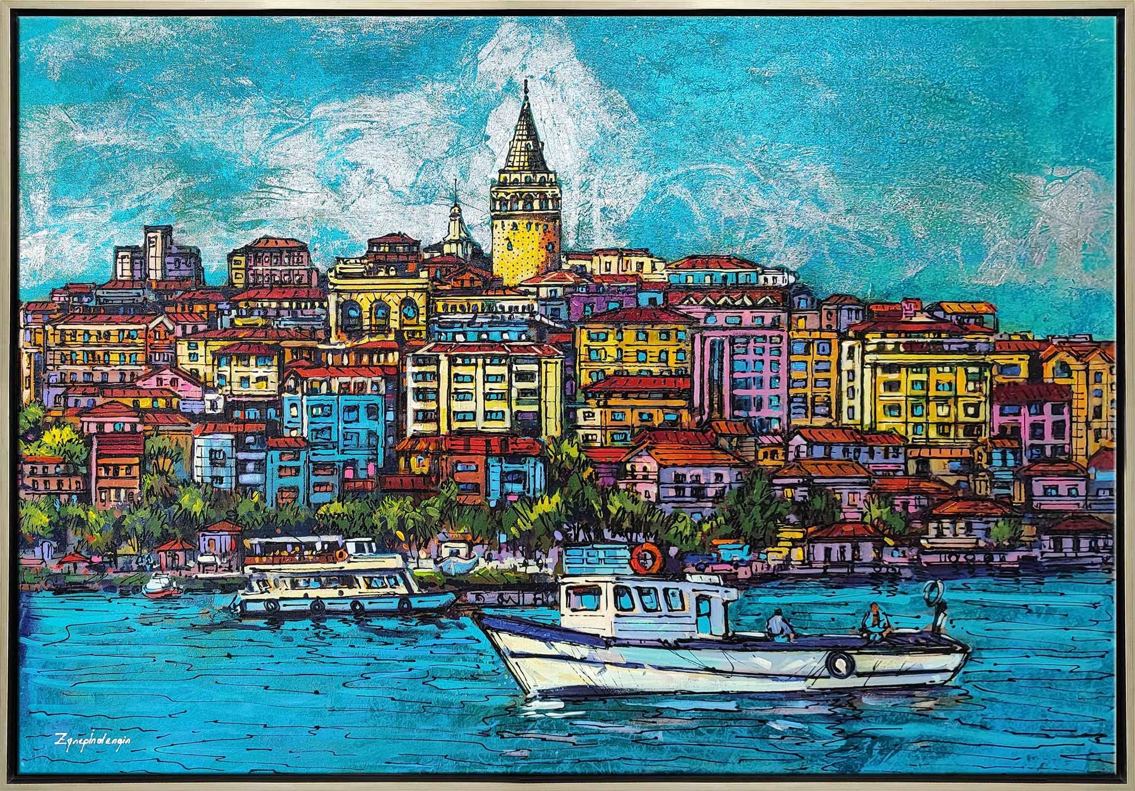 Tekneler ve Galata | Yağlı Boya Tablo