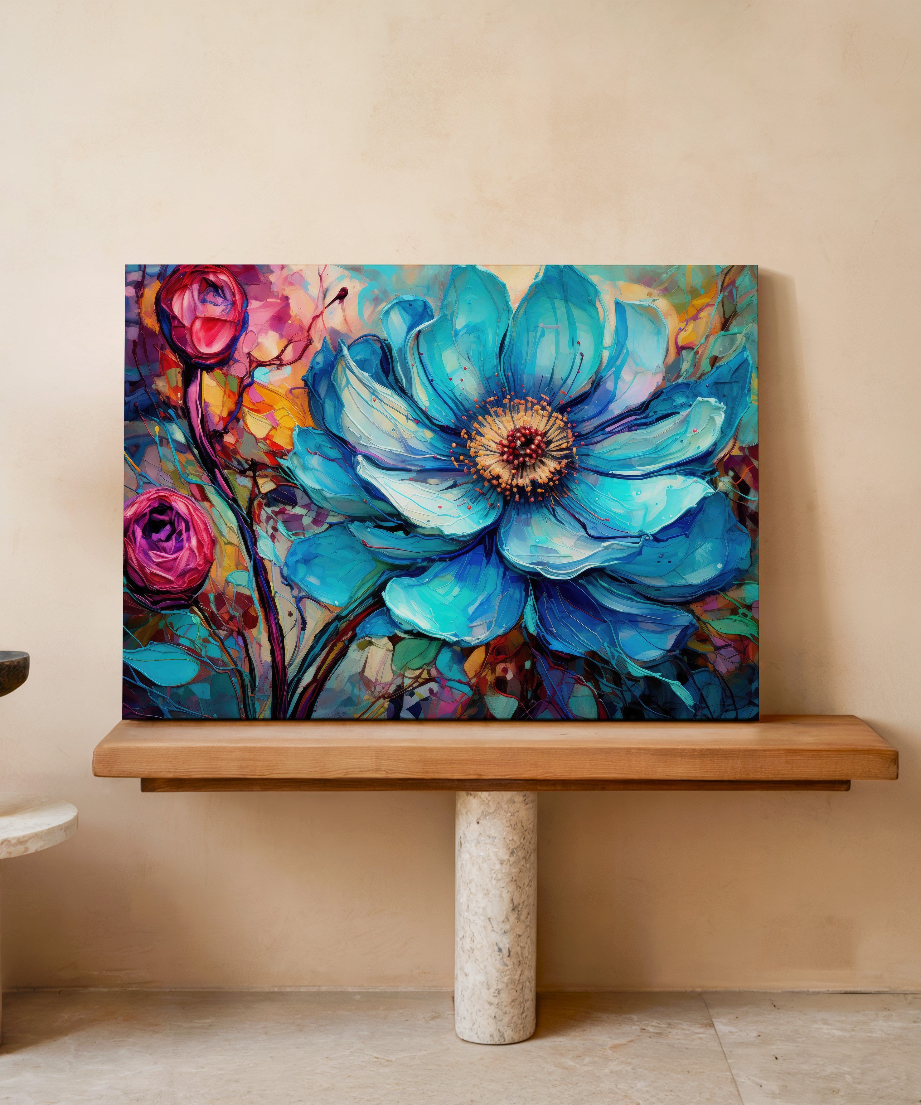 Turkuazın Zarafeti | Yağlı Boya Dokulu Canvas Baskı