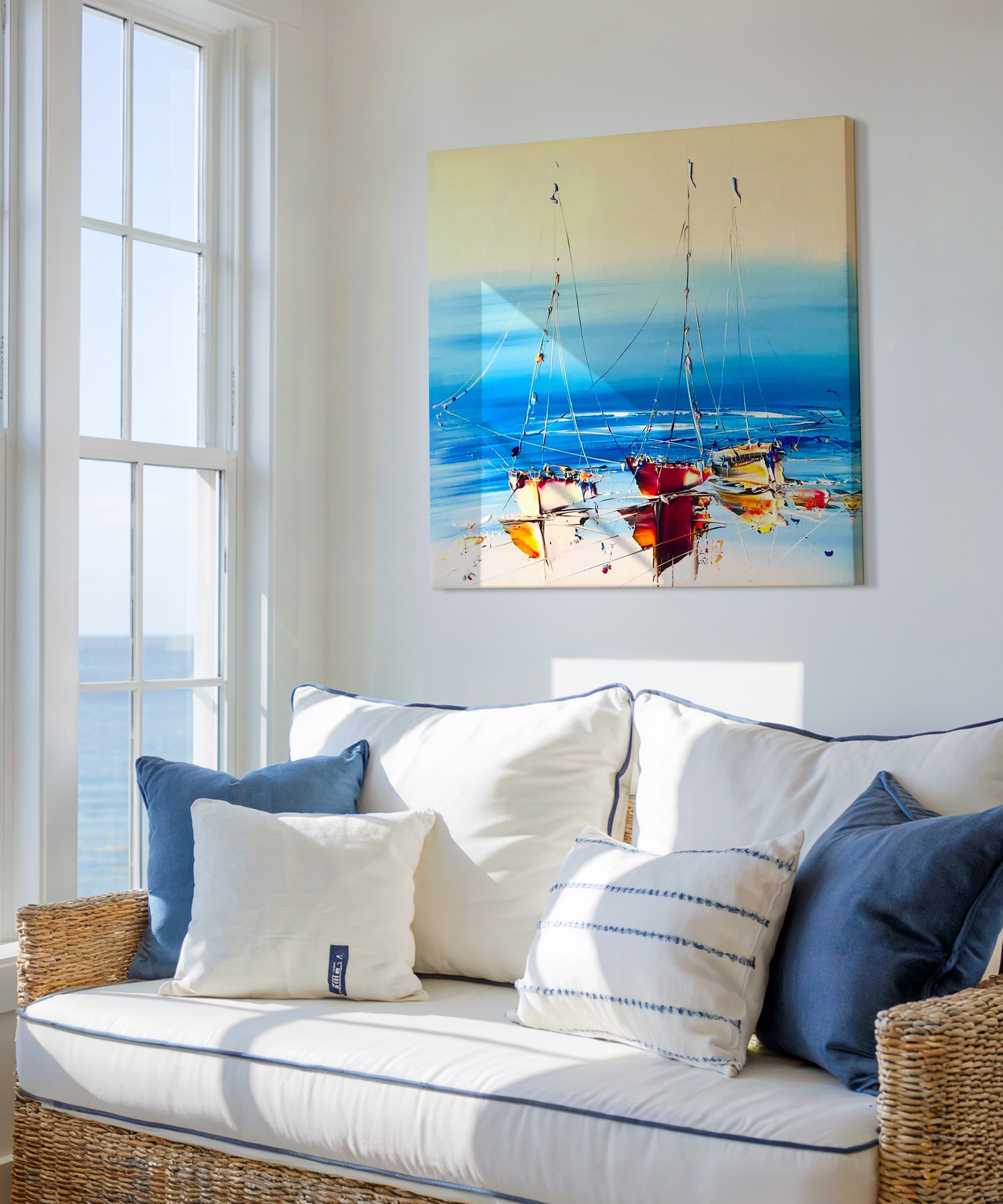 Yelkenli Yansıma | Yağlı Boya Dokulu Canvas Baskı
