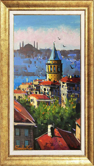 Galata ve Güvercinler | Yağlı Boya Tablo 