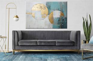 Lux Turkuaz-Gold 6 | Yağlıboya dokulu canvas baskı