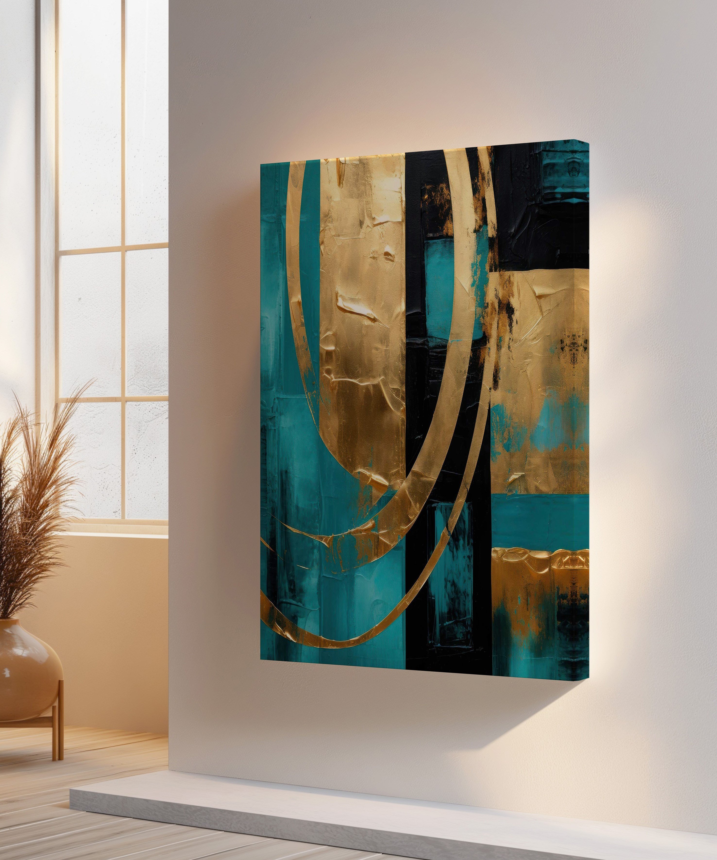  Lux Turkuaz Altın 5 | Yağlıboya dokulu canvas baskı