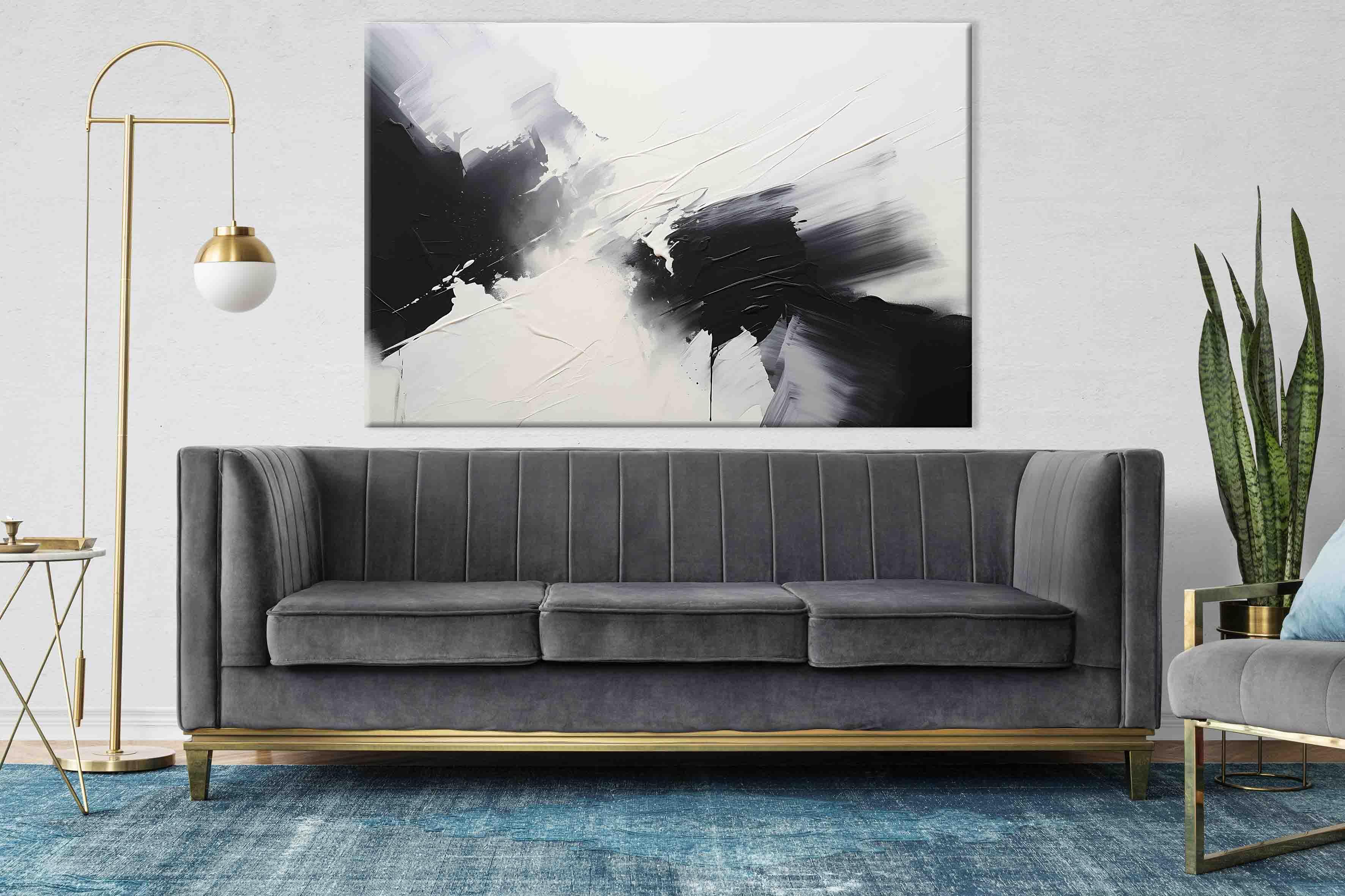 Abstract black and white | Yağlıboya dokulu canvas baskı