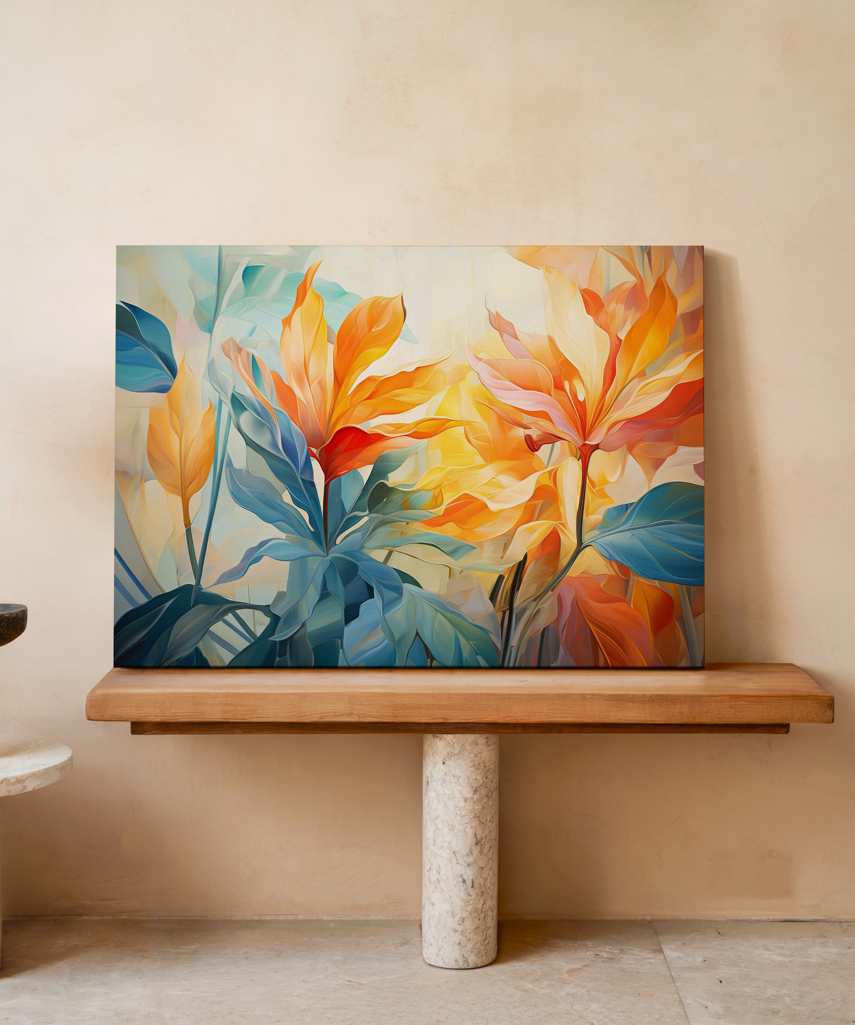 Amber Yaprakları | Yağlı Boya Dokulu Canvas Baskı