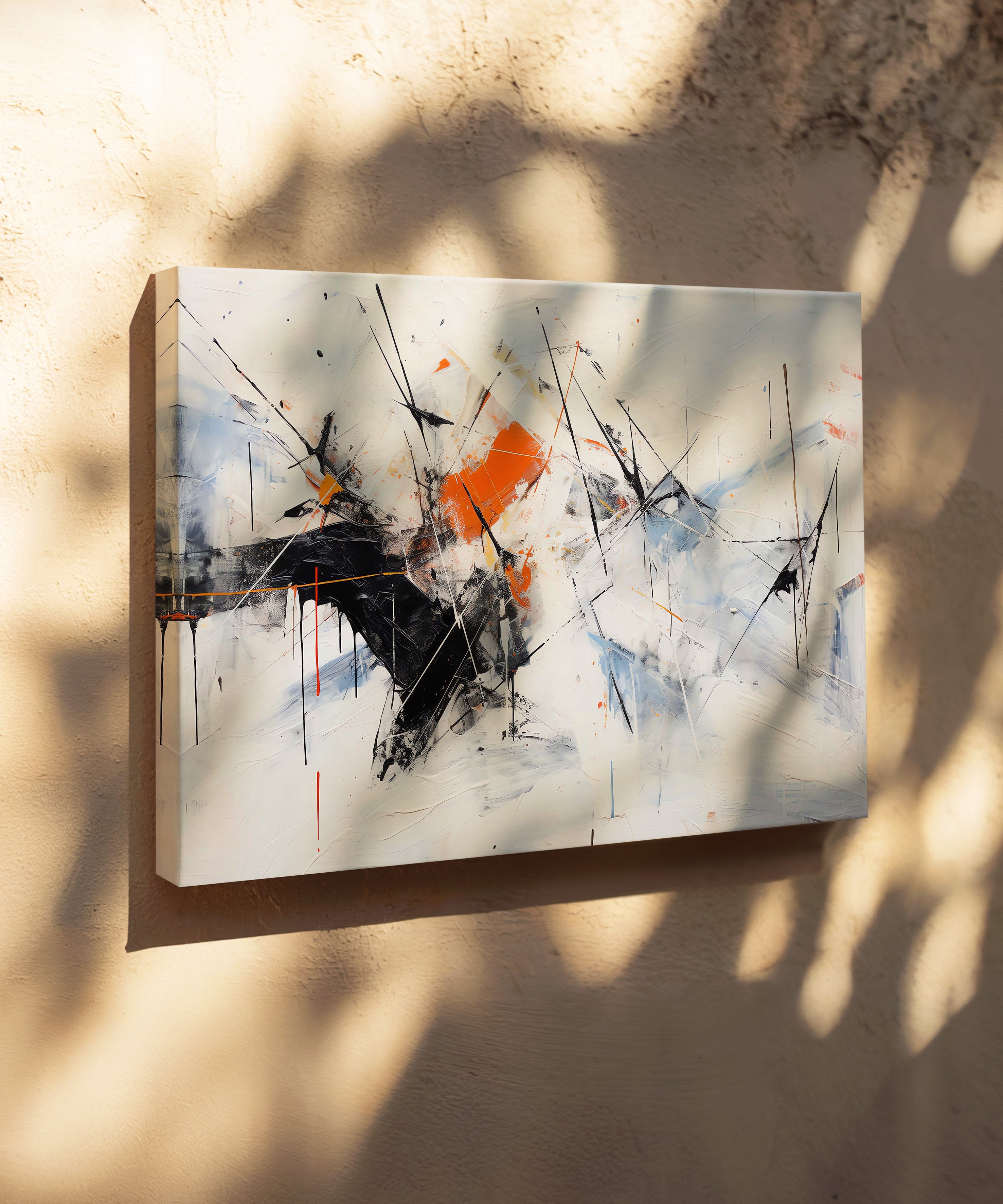 Beyaz Çizgisel | Yağlıboya dokulu canvas baskı