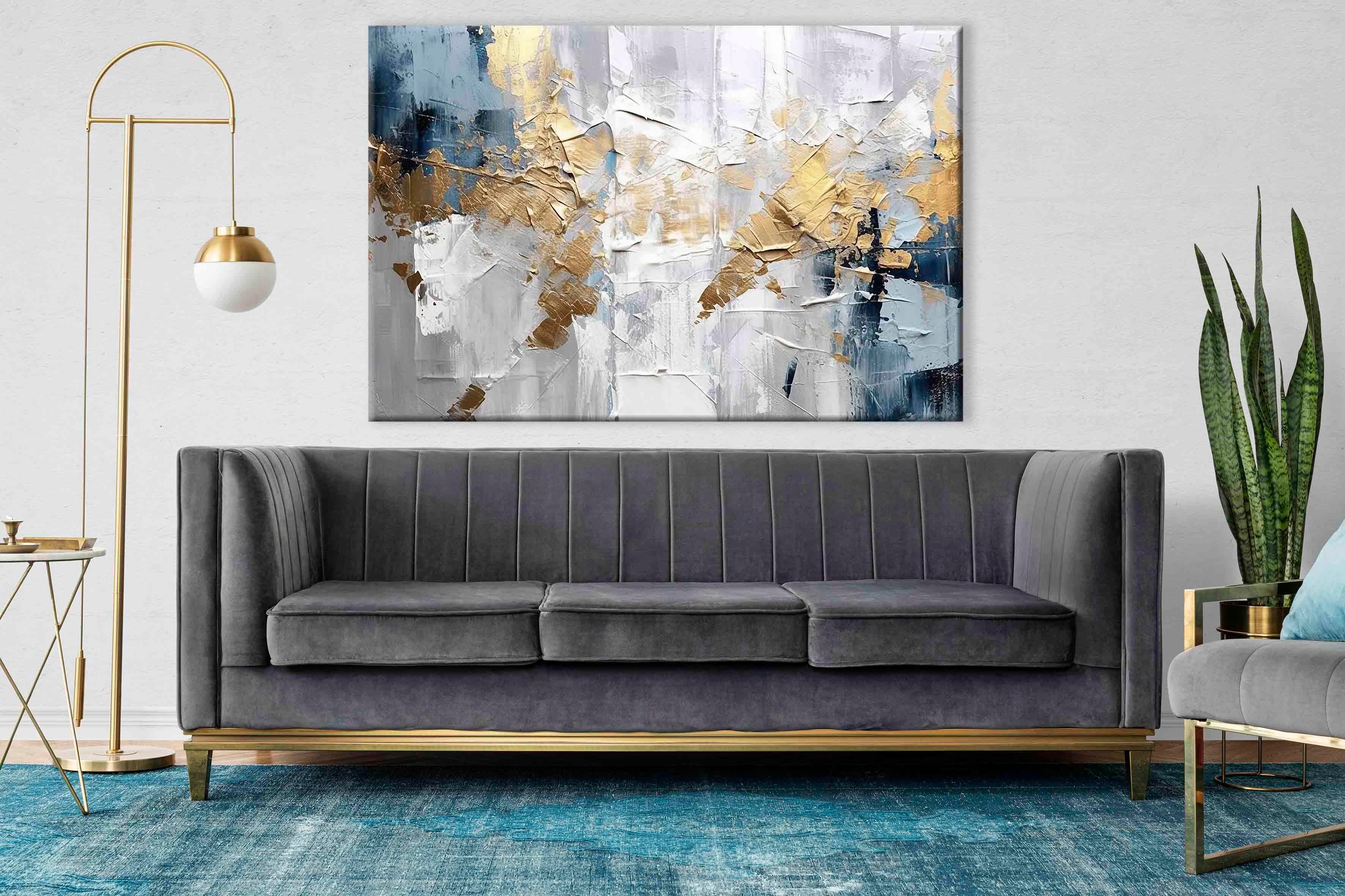 Blue and Grey Abstract | Yağlıboya dokulu canvas baskı