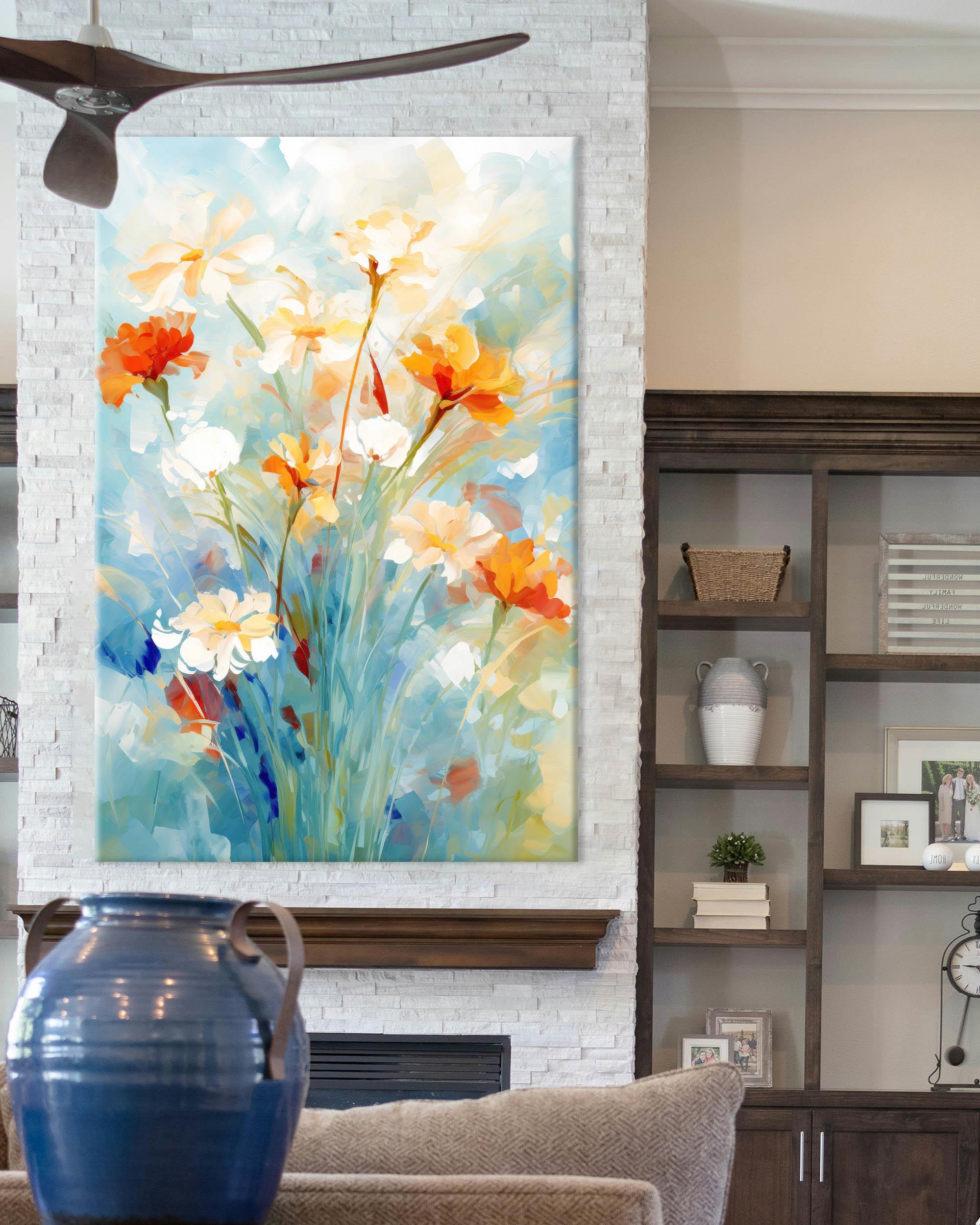 Çiçek Temalı Yağlıboya Dokulu Tablolar