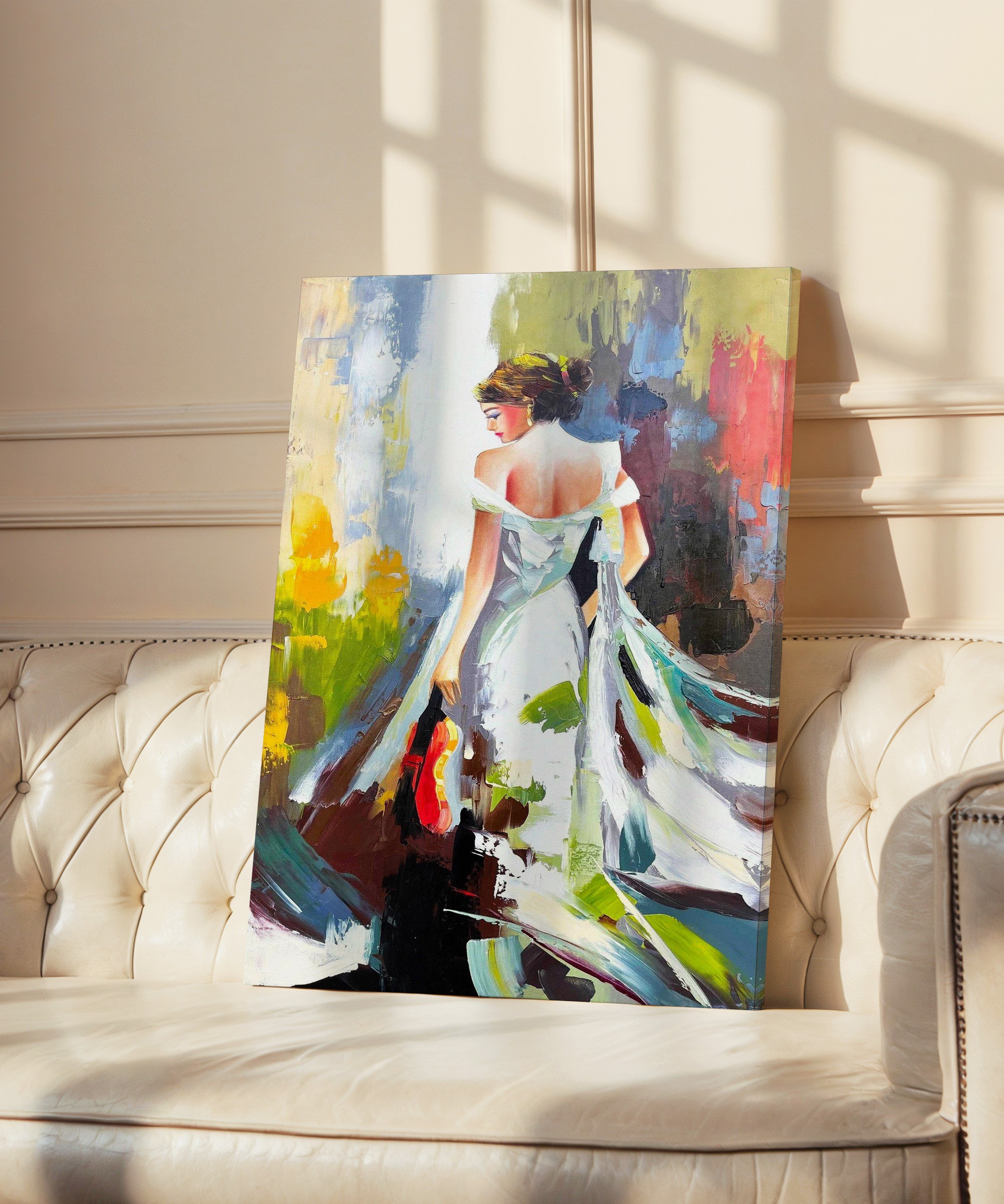 Elimde keman ve özgürlük rüzgarı  | Yağlıboya dokulu canvas baskı