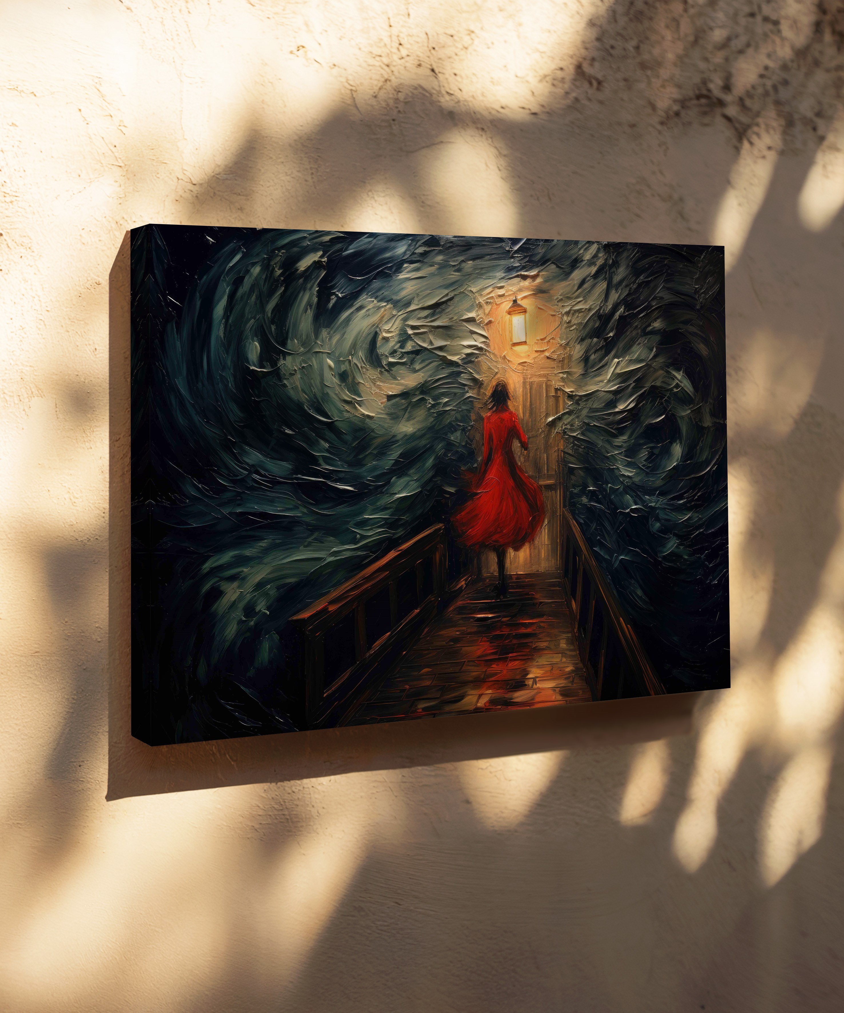 Fenere Açılan Gece | Yağlı Boya Dokulu Canvas Baskı