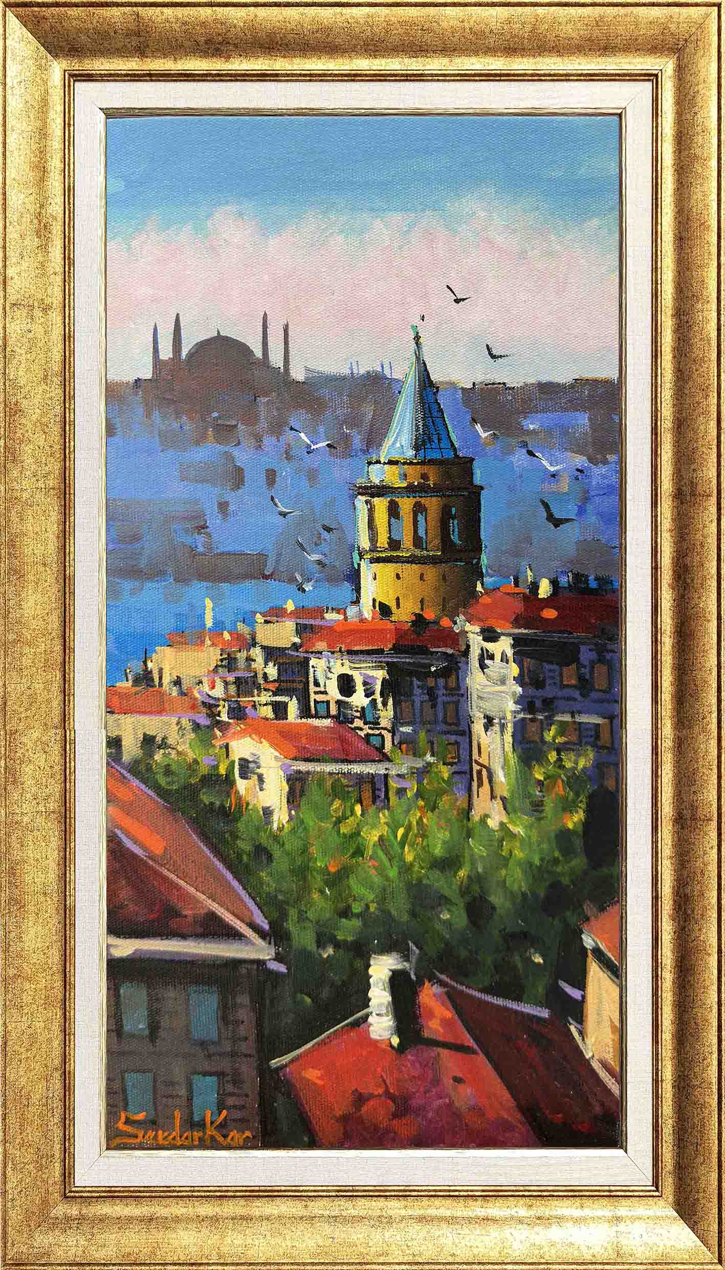 Galata ve Güvercinler | Yağlı Boya Tablo 