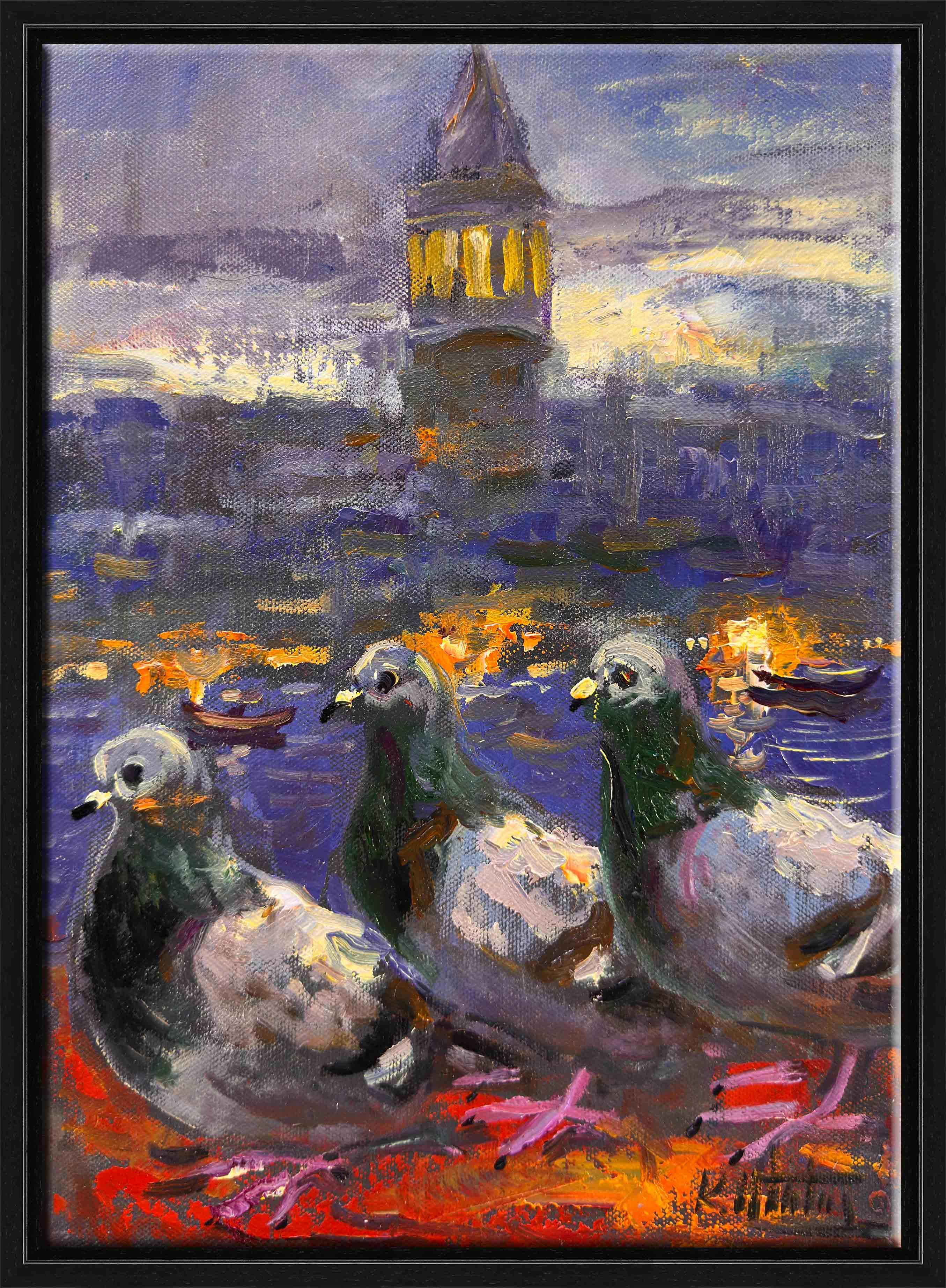 Galataya Bakan Güvercinler | Yağlı Boya Tablo