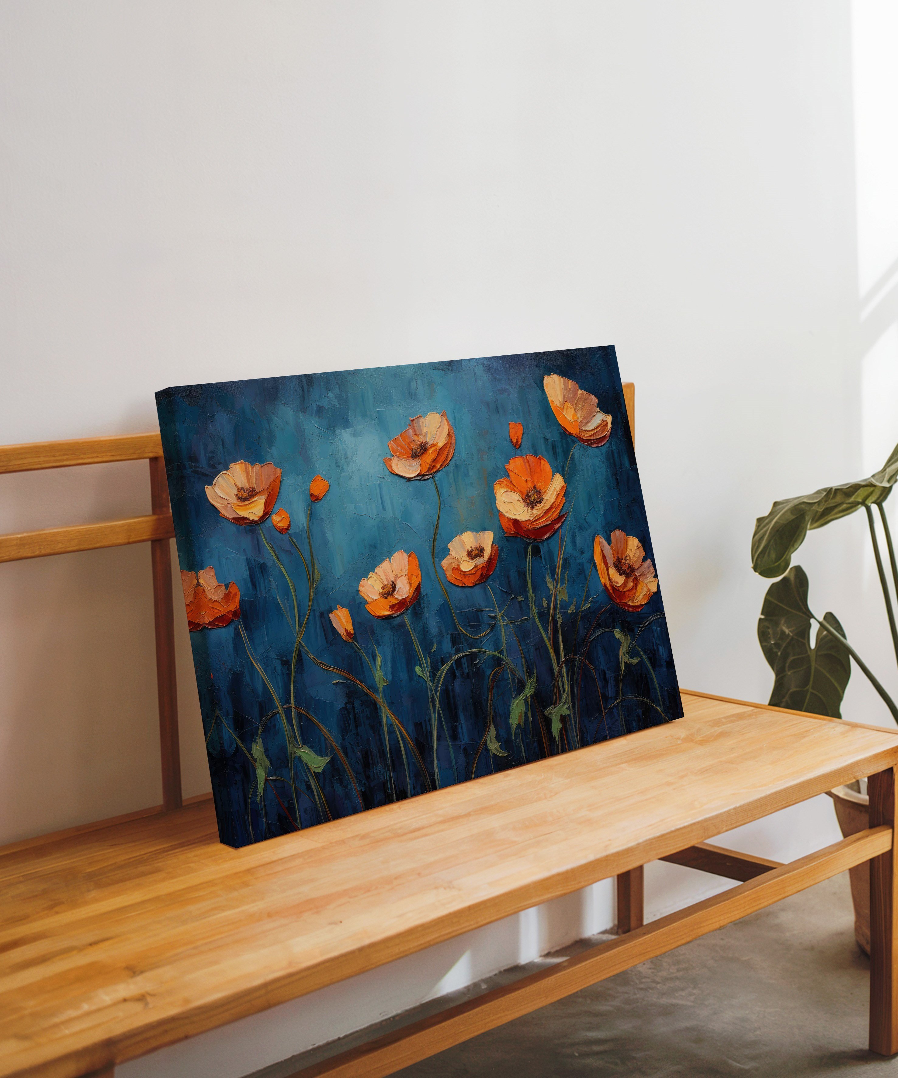 Geceye Açan Gelincikler | Yağlı Boya Dokulu Canvas Baskı
