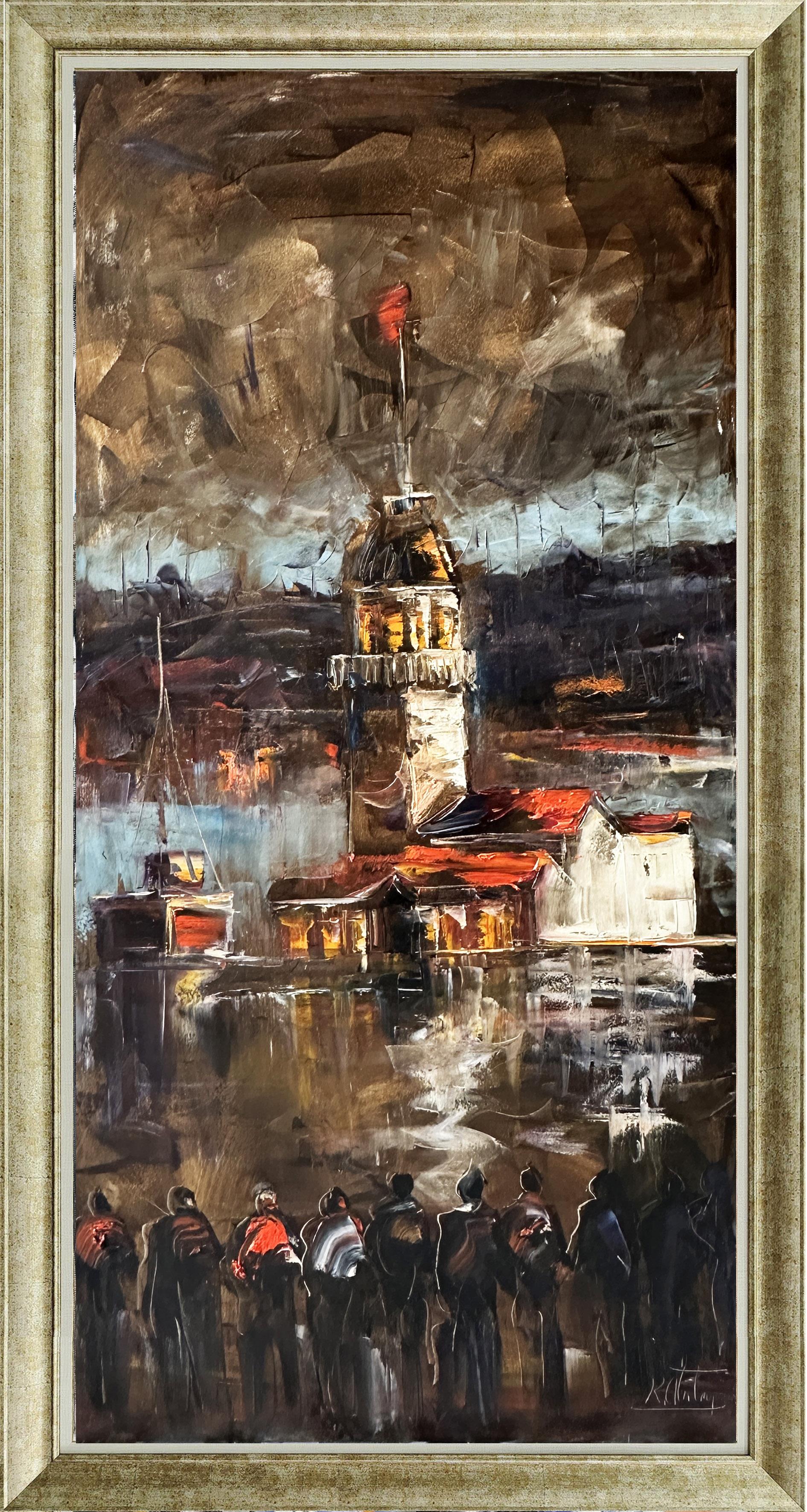 Kız kulesi ve insanlar  | Yağlı Boya Tablo