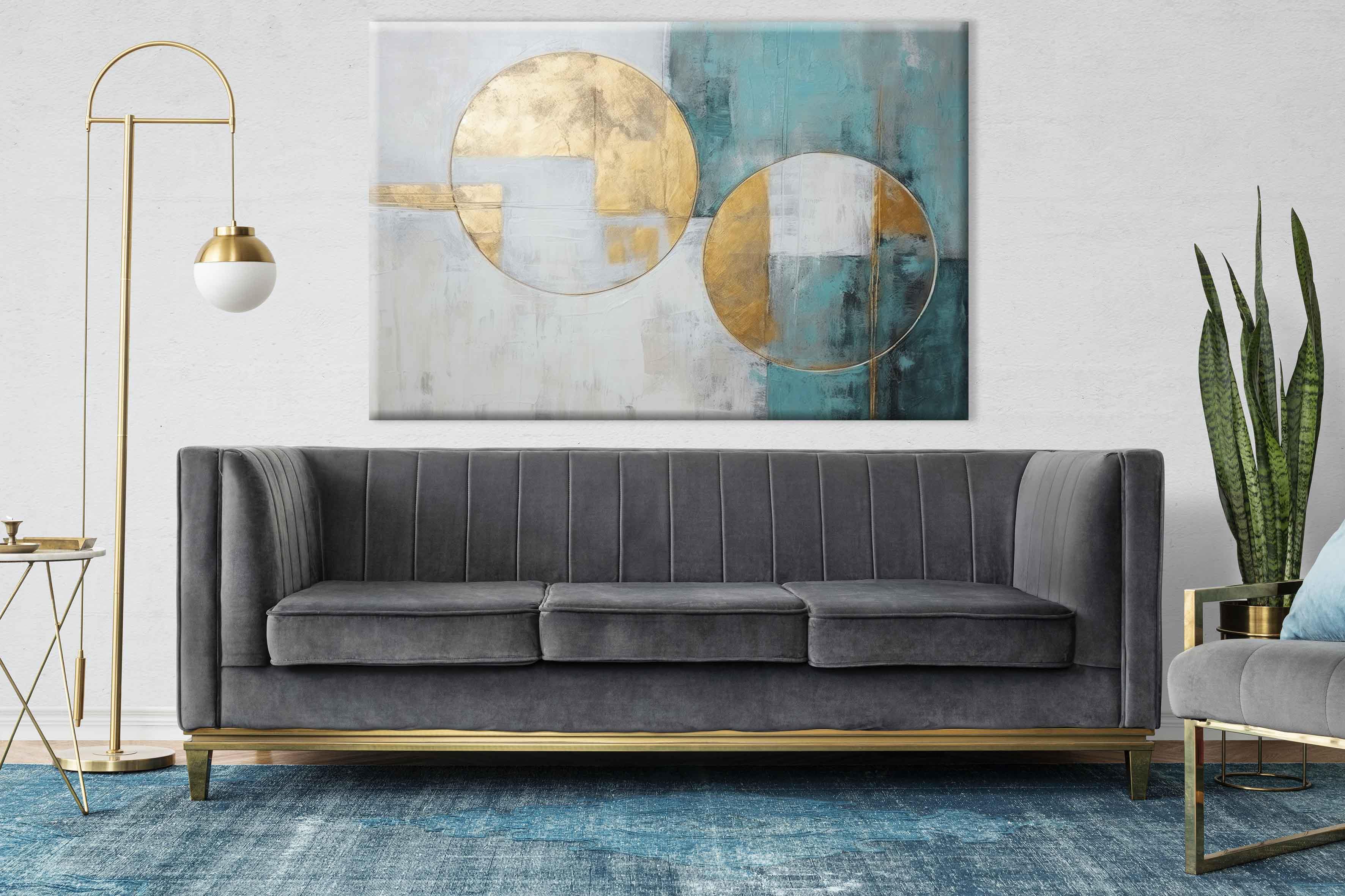 Lux Turkuaz-Gold 6 | Yağlıboya dokulu canvas baskı