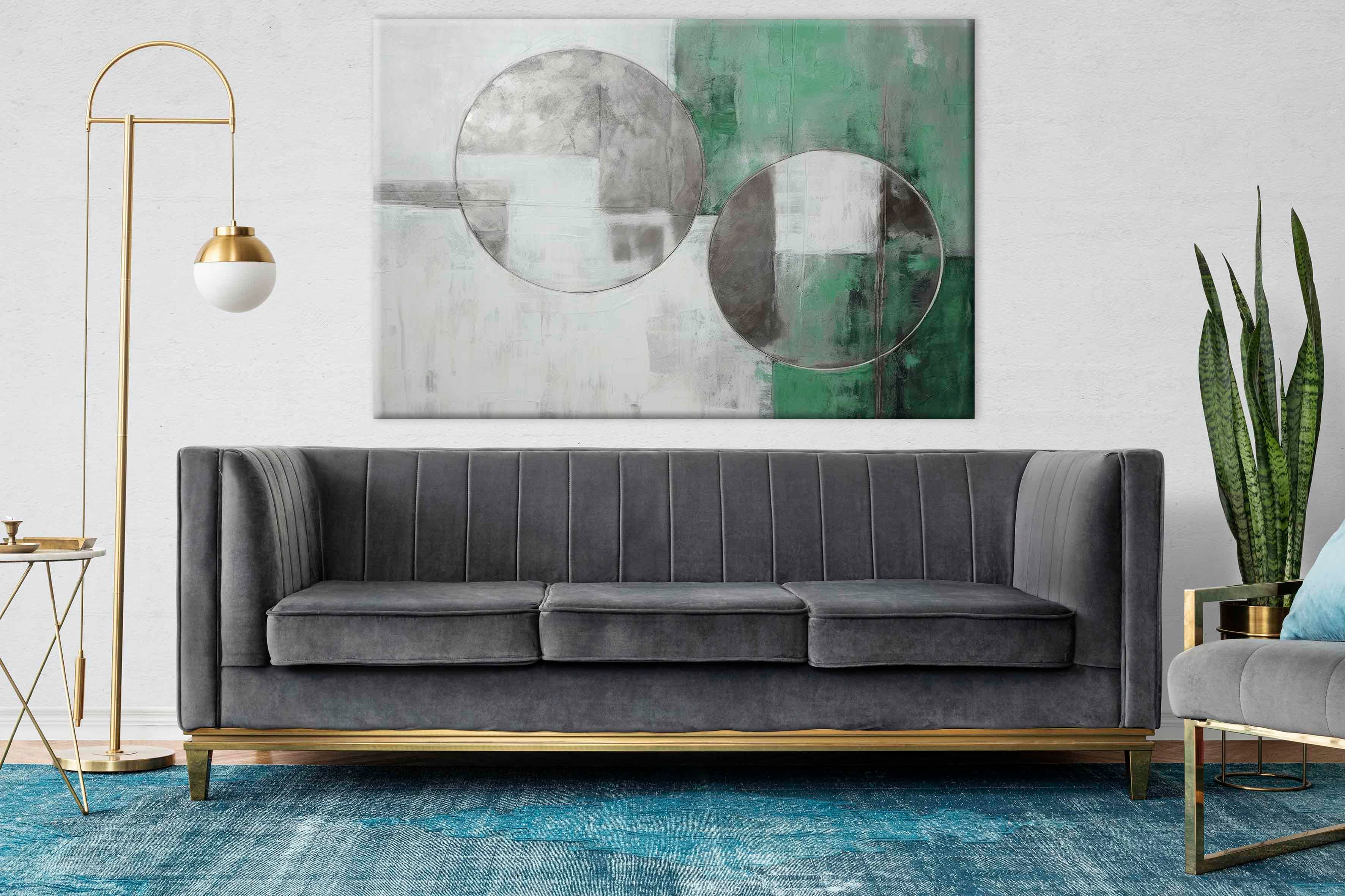 Lux Yeşil-Gümüş 6 | Yağlıboya dokulu canvas baskı