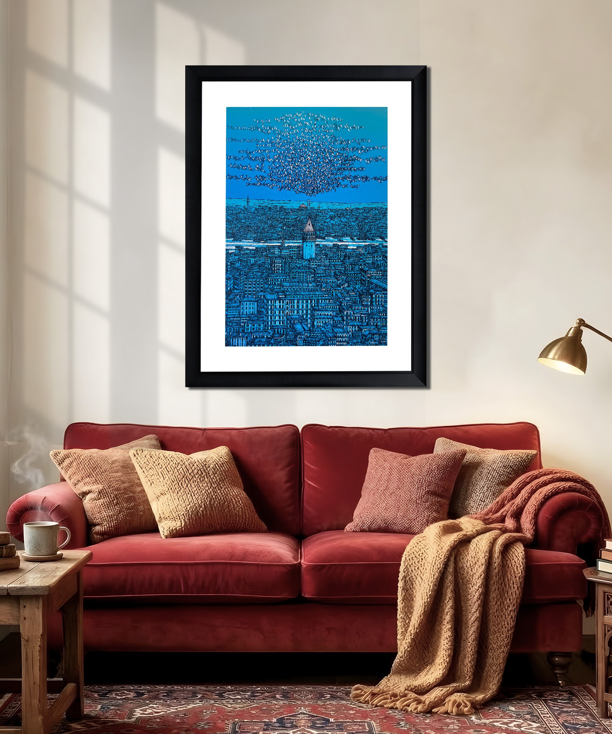 Mavi İstanbul Galata ve Kuşlar 53/100  | DEVRİM ERBİL GICLÉE  BASKI