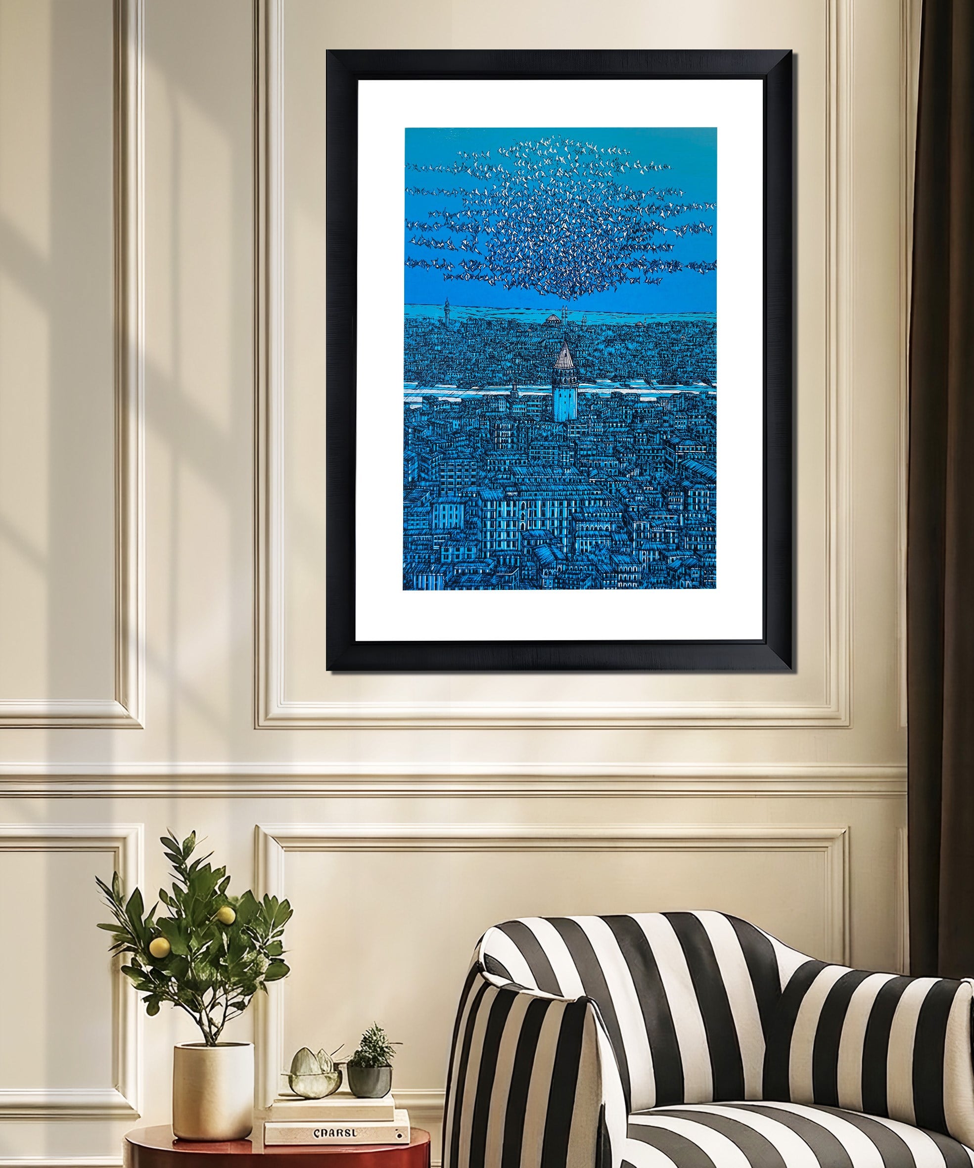 Mavi İstanbul Galata ve Kuşlar 54/100  | DEVRİM ERBİL GICLÉE  BASKI