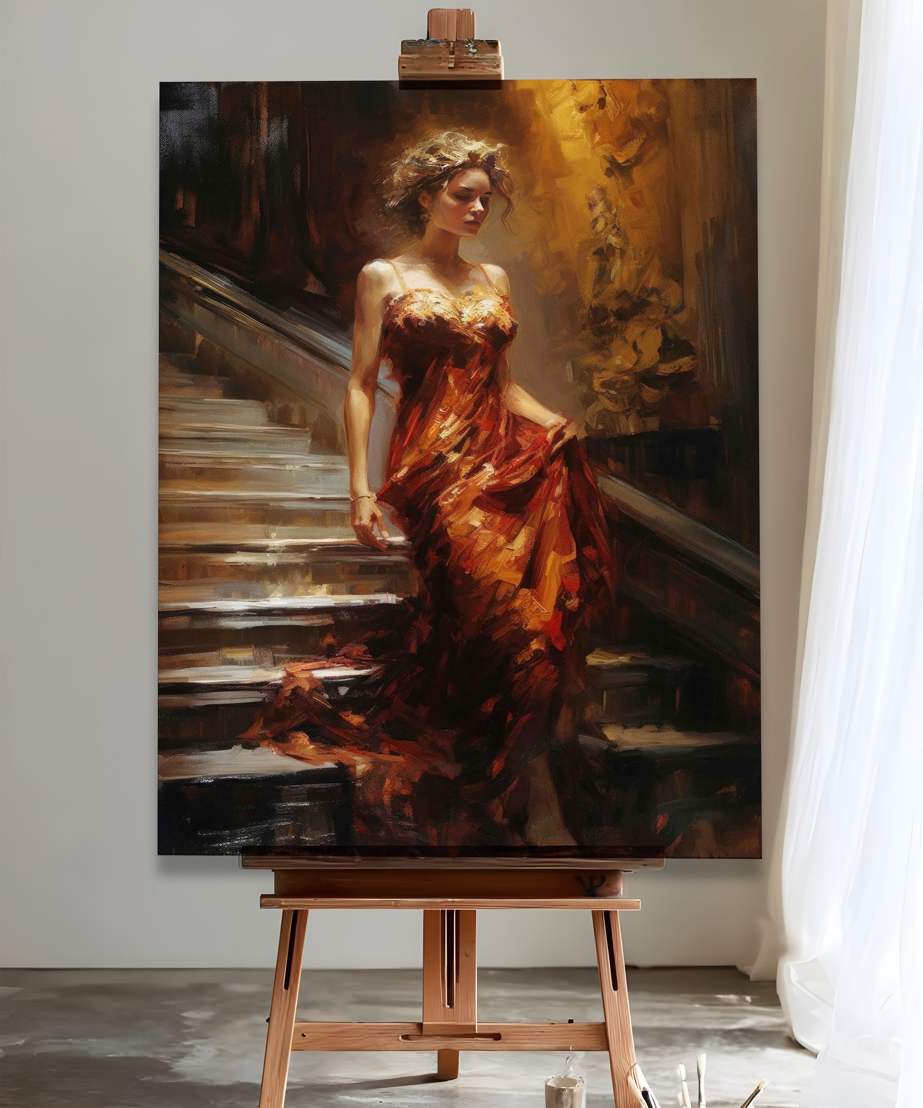 Merdivenlerde Sessizlik | Yağlı Boya Dokulu Canvas Baskı