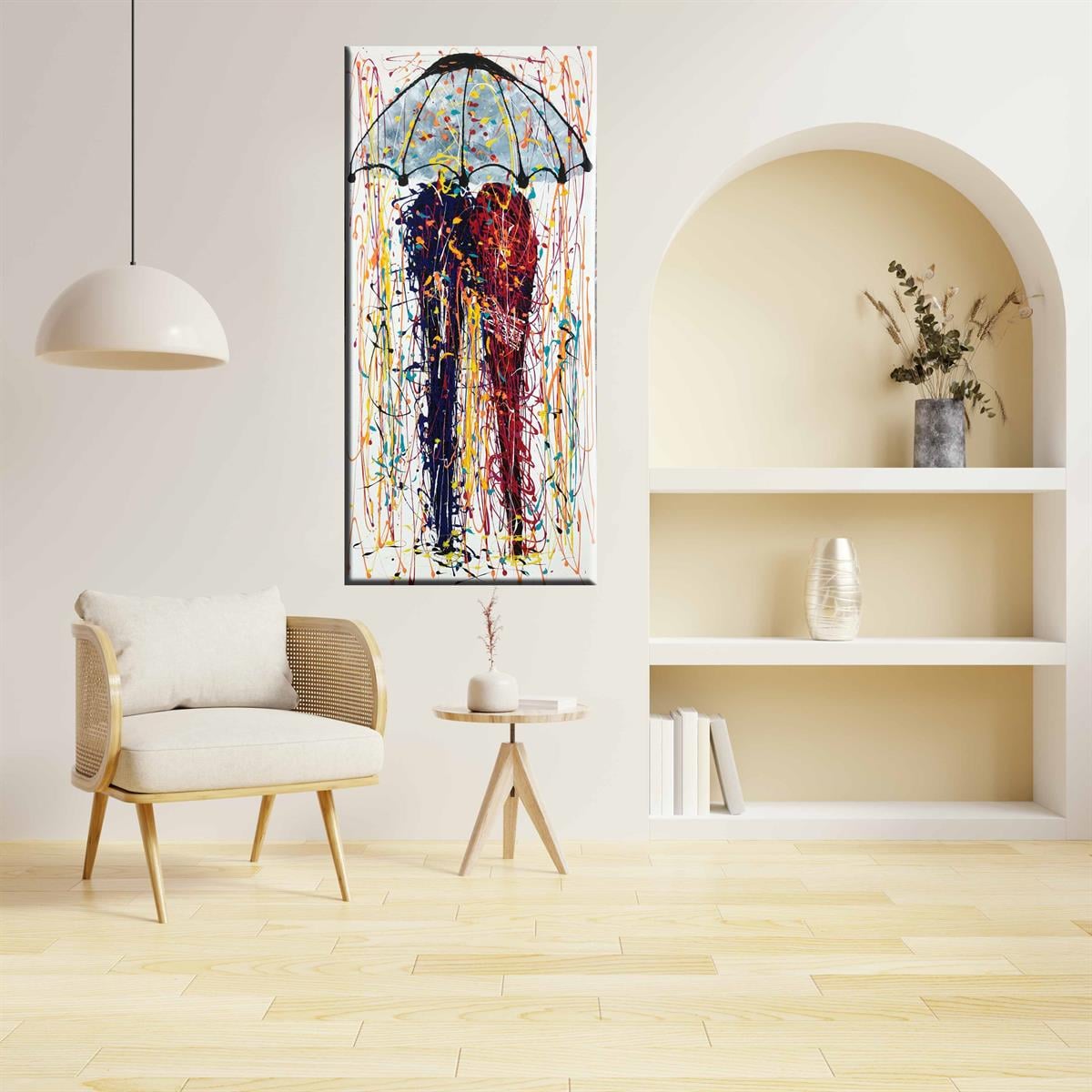 MODERN SİPARİŞ YAĞLI BOYA TABLOLARŞemsiye Altında Romantik Çift | Yağlı Boya Tablo | kozaart galeri