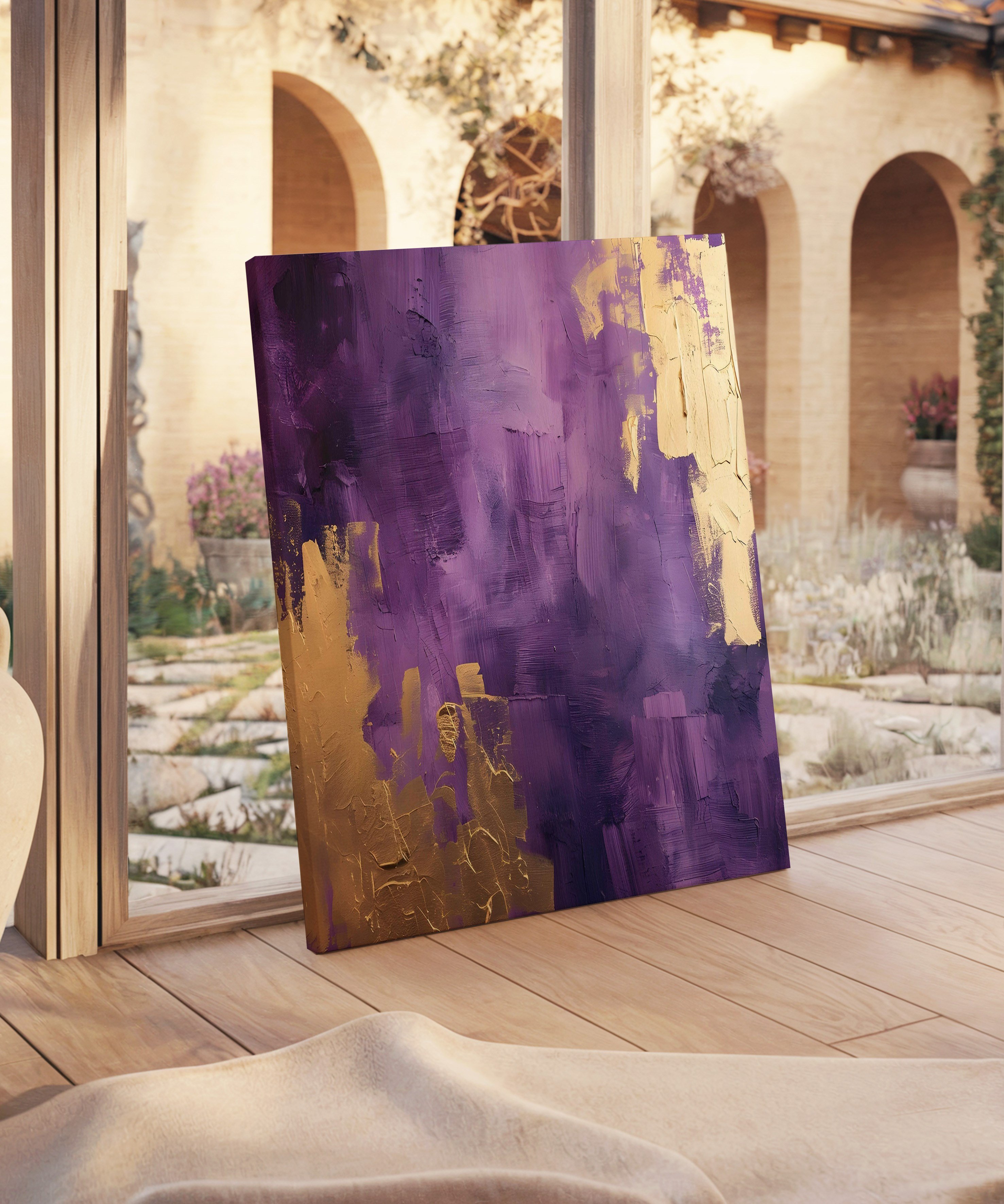 Purple and Gold Abstract | Yağlıboya dokulu canvas baskı