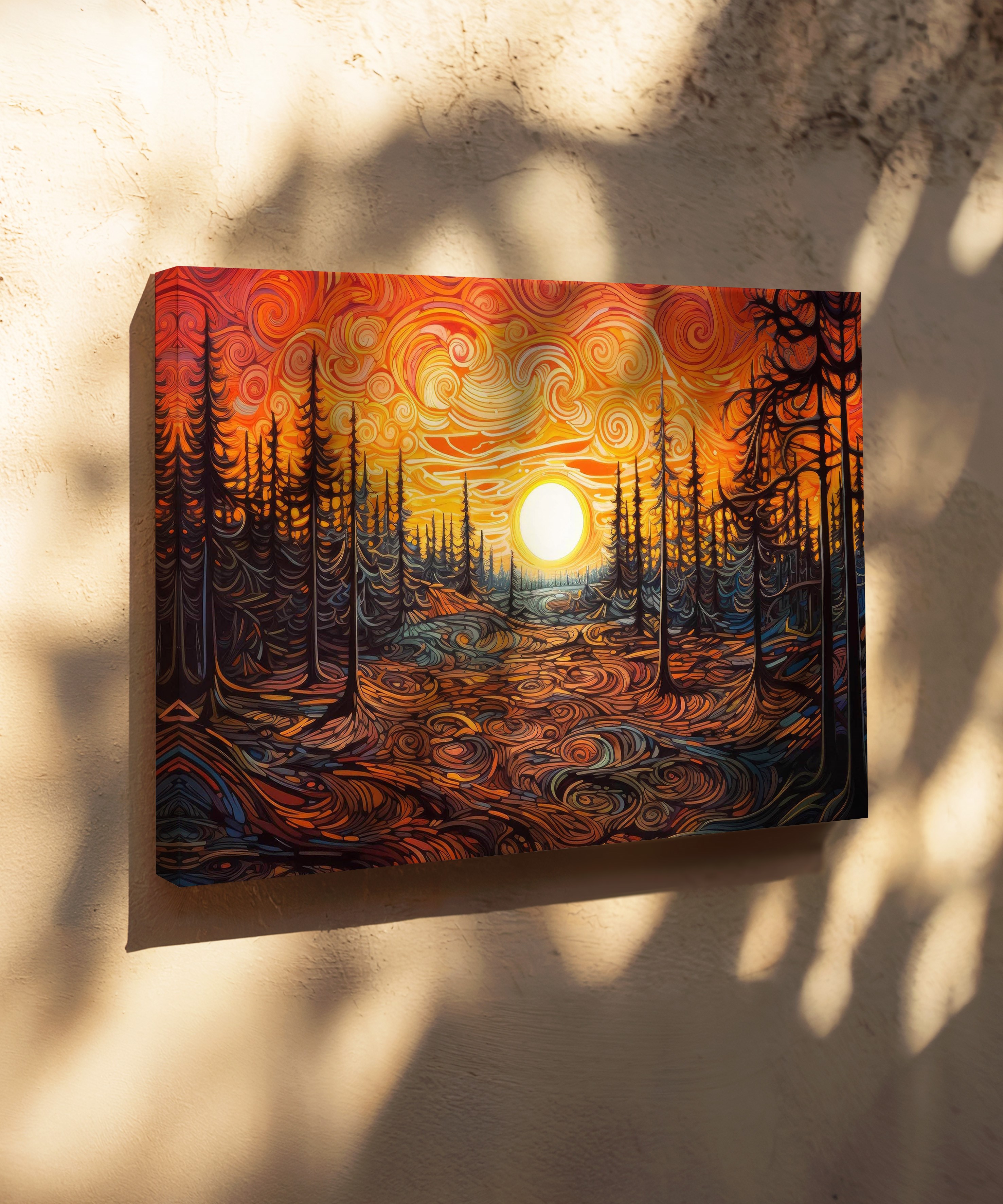 Sunset İn The Forest | Yağlıboya dokulu canvas baskı