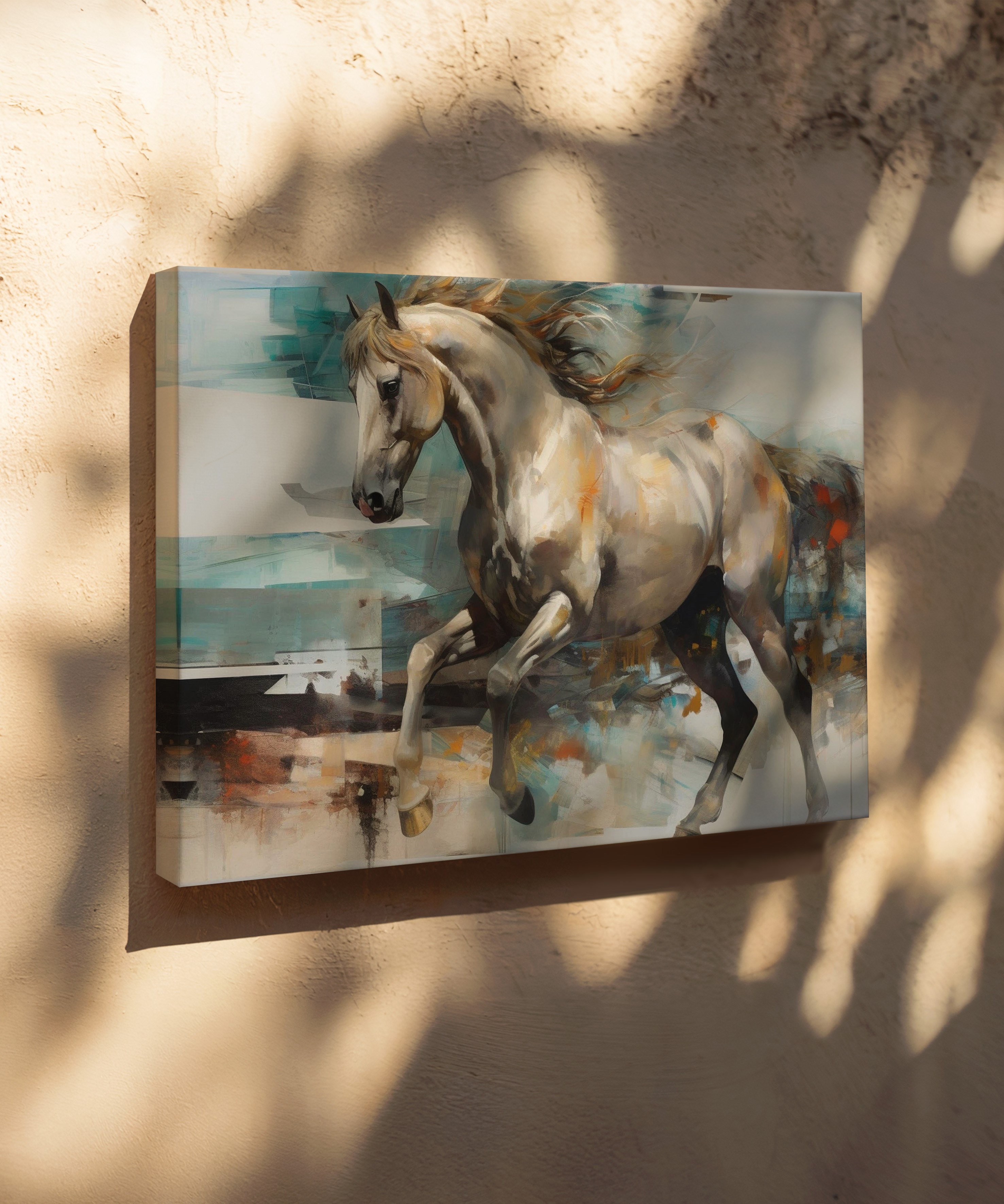 White Horse | Yağlıboya dokulu canvas baskı