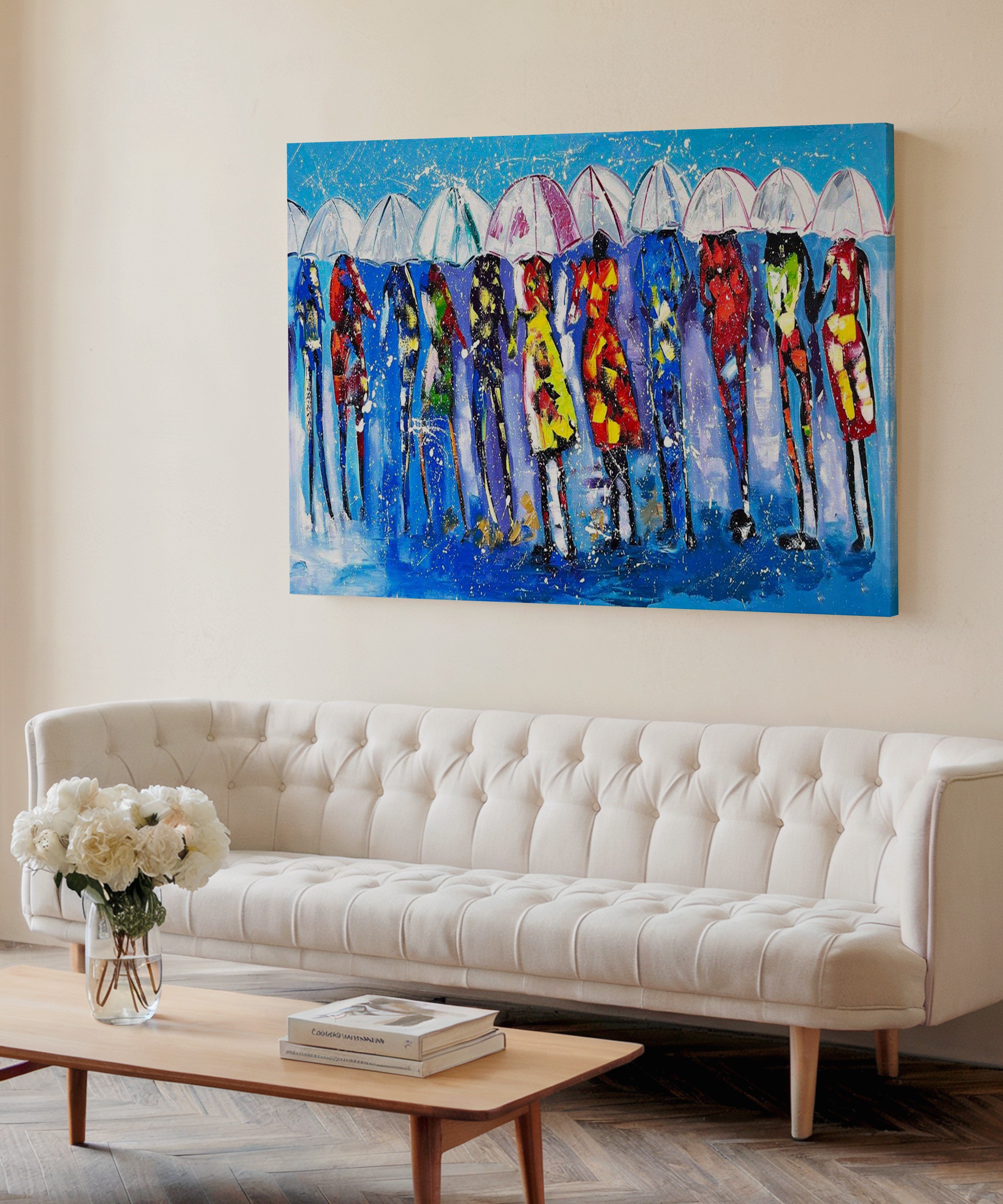 Yağmurun Altında | Yağlı Boya Dokulu Canvas Baskı